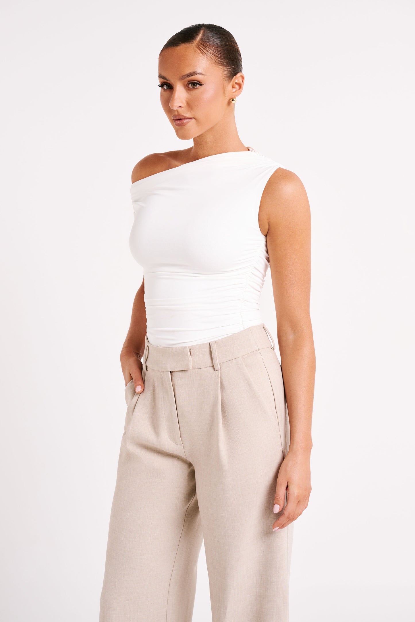 Top Alayna en nylon recyclé à volants - Blanc
