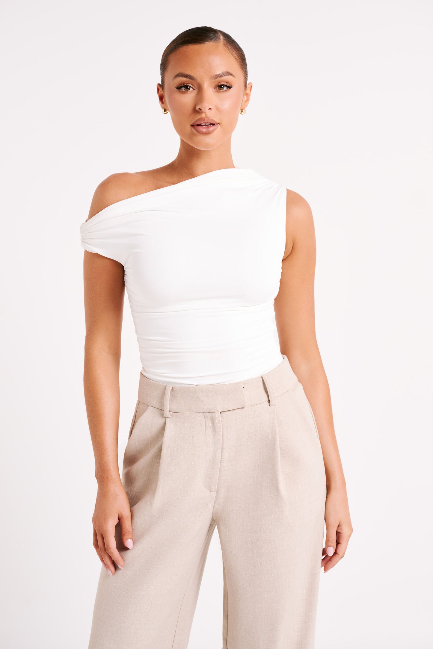 Top Alayna en nylon recyclé à volants - Blanc