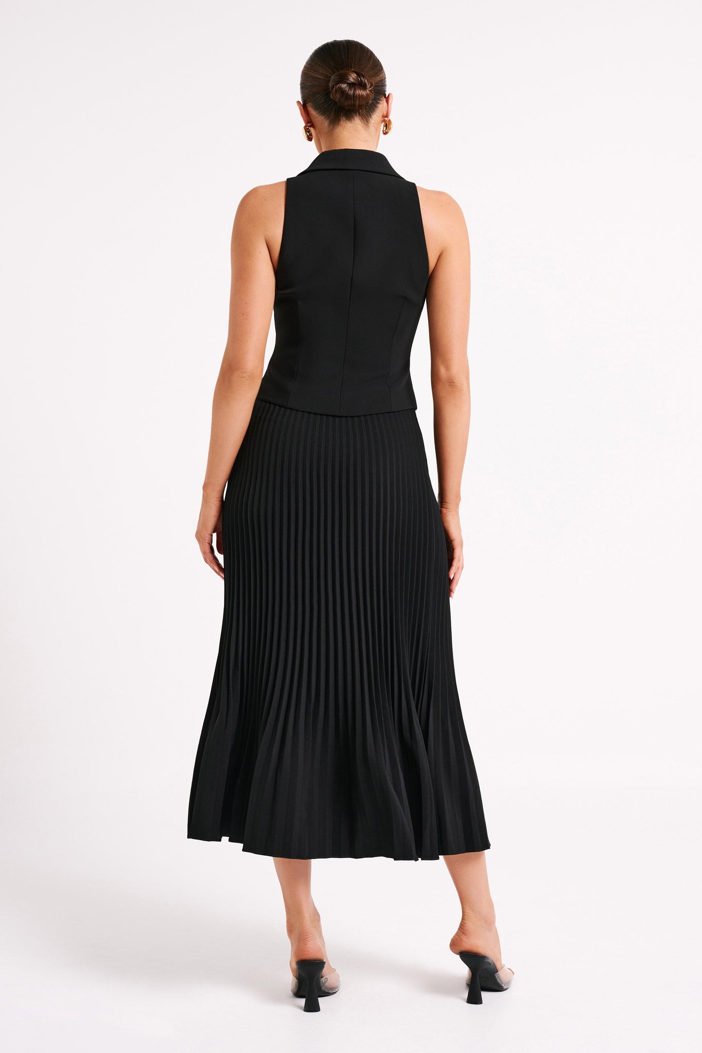 Jupe Maxi Twyla en Tissu de Costume Plissé - Noir