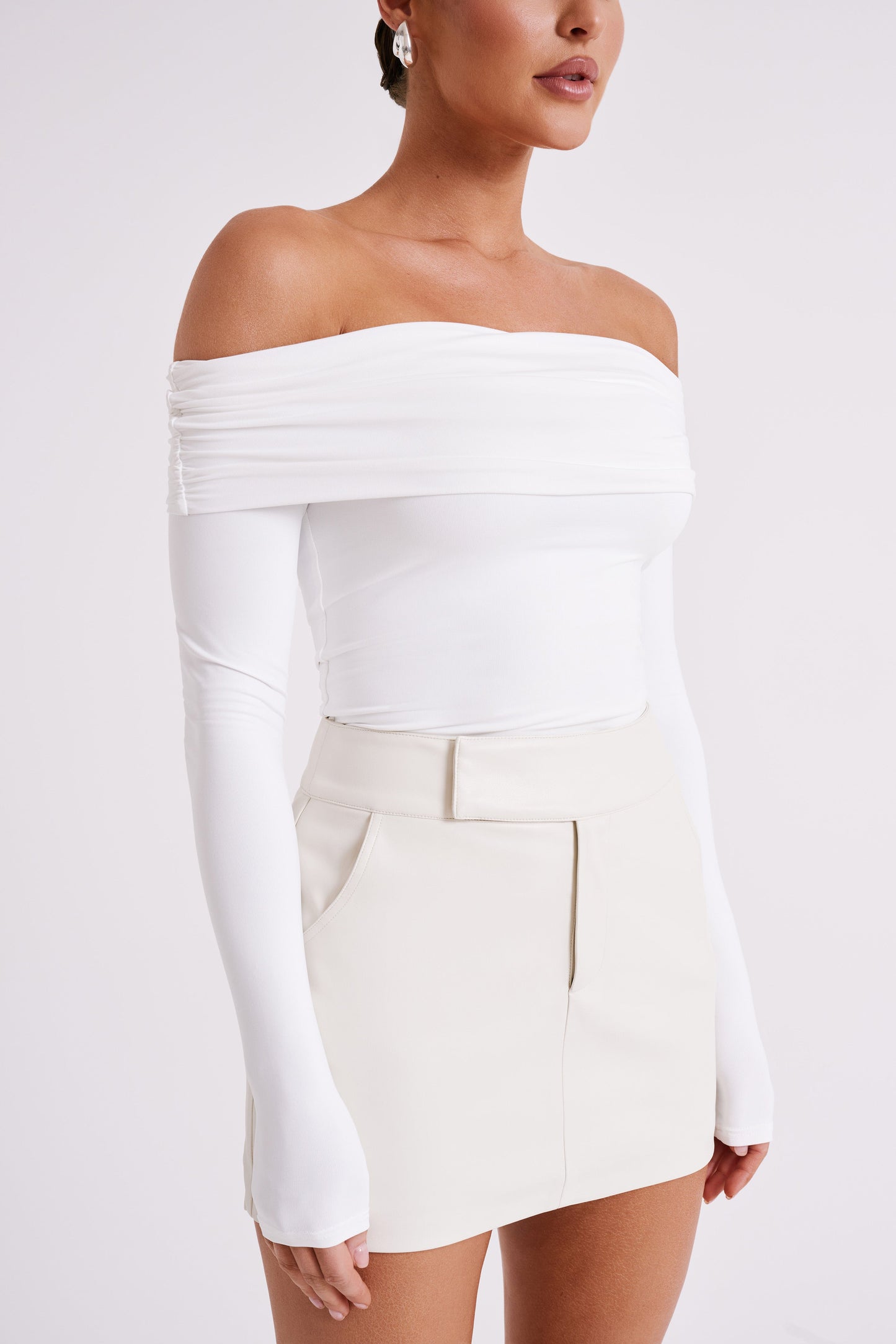Lucinda Haut décolleté épaules dénudées en nylon recyclé - Blanc