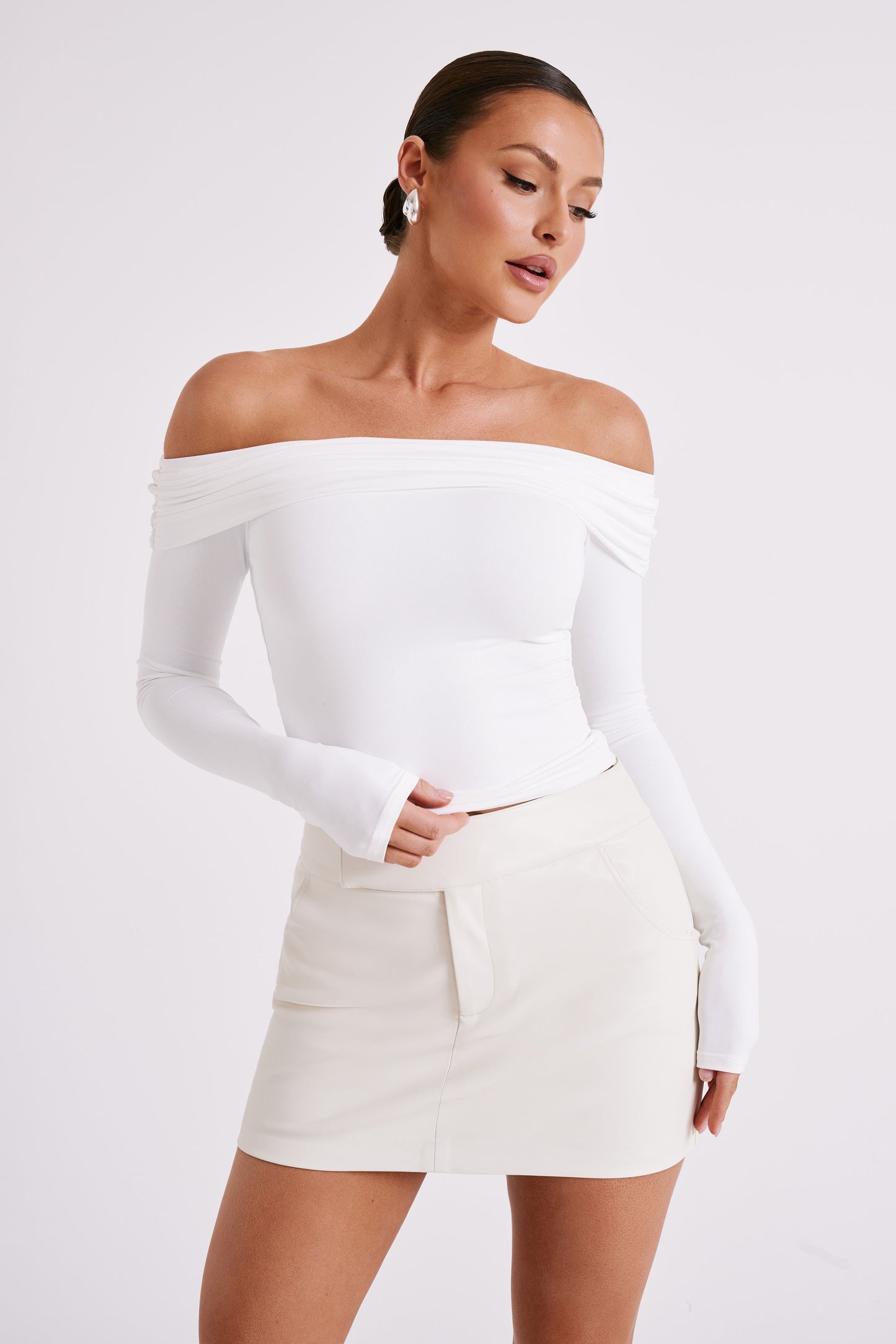 Lucinda Haut décolleté épaules dénudées en nylon recyclé - Blanc