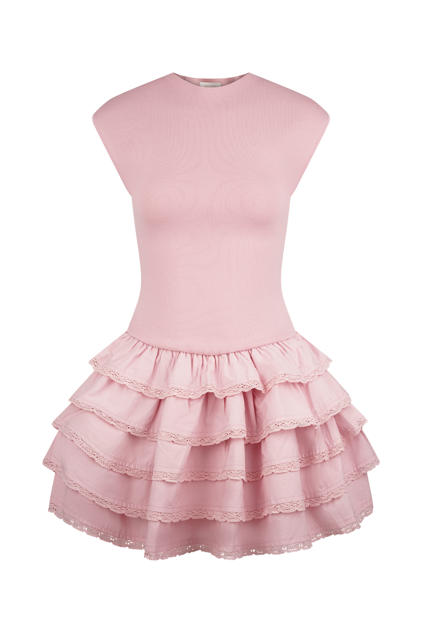 Mini-robe en tricot à volants Maeve - Rose Poudré