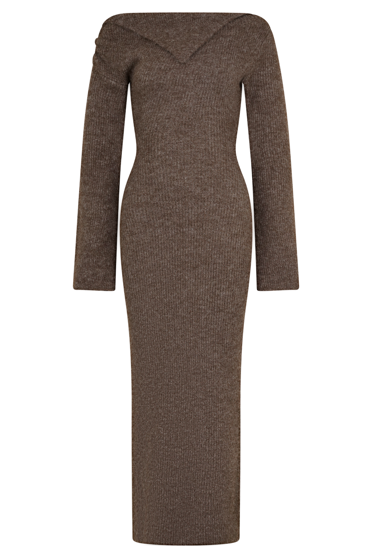 Robe mi-longue en tricot moelleux, à épaule dénudée, couleur magenta - couleur pécan