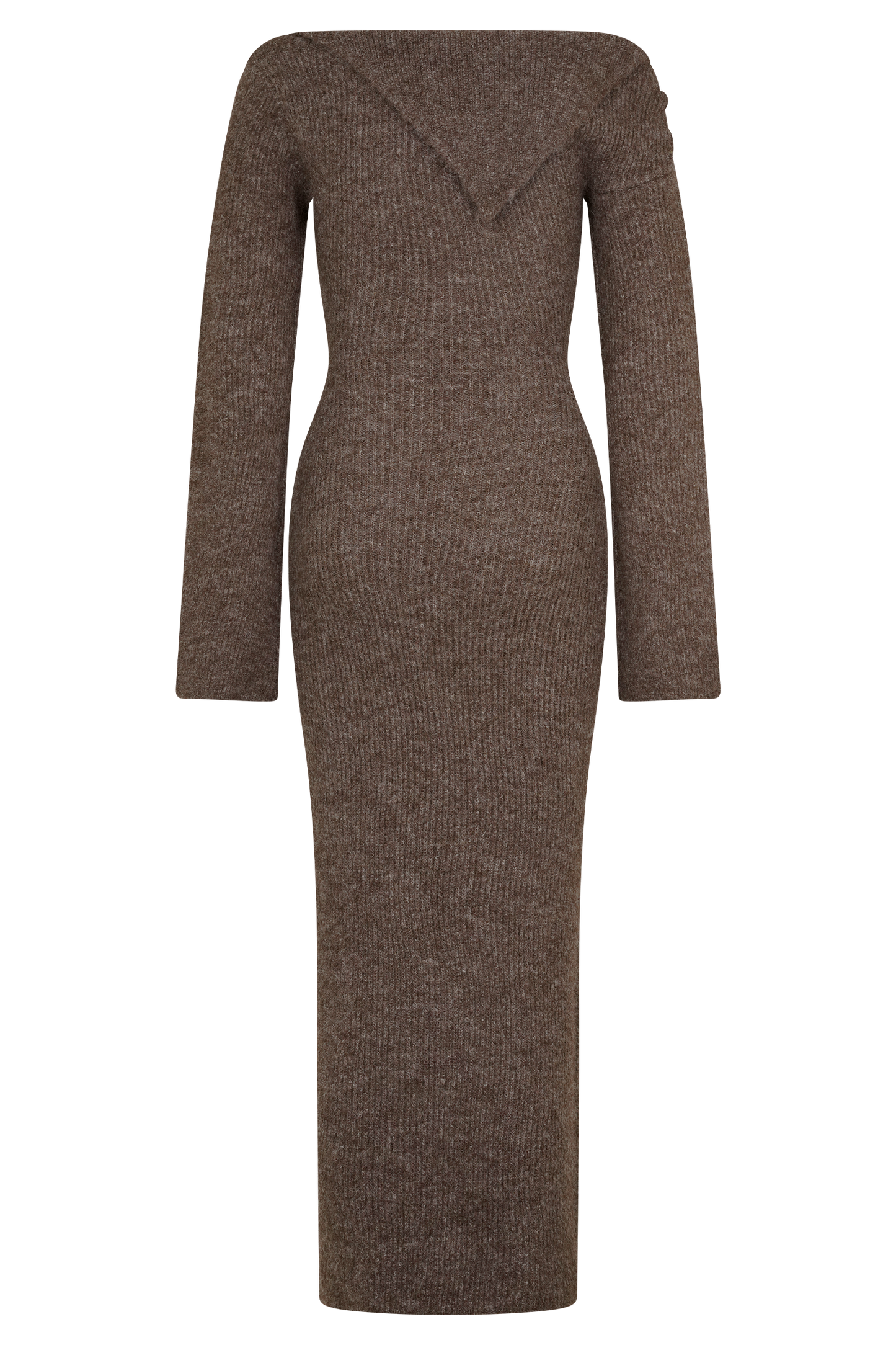 Robe mi-longue en tricot moelleux, à épaule dénudée, couleur magenta - couleur pécan