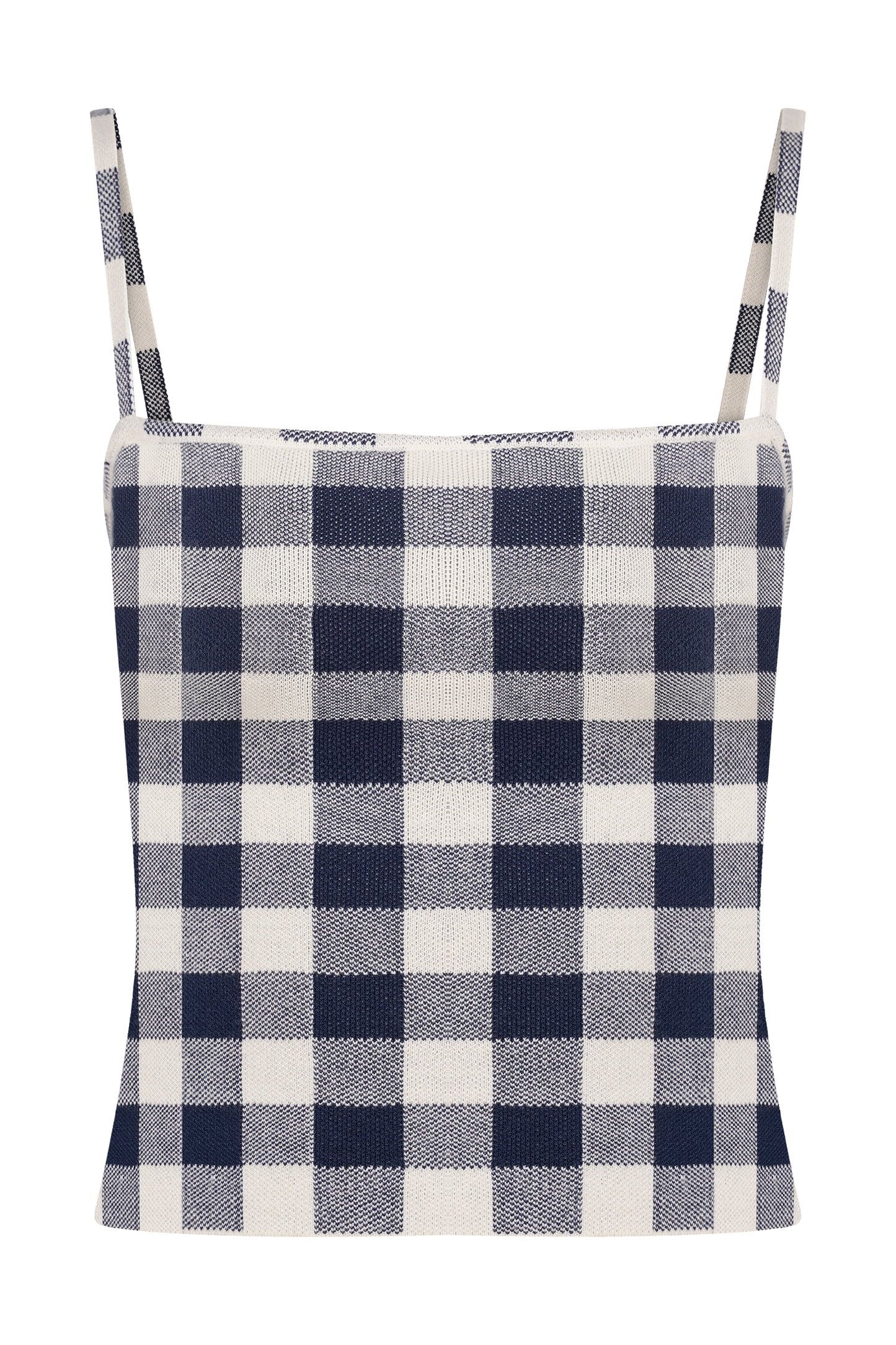 Marcie, haut en tricot sans manches - carreaux bleu marine