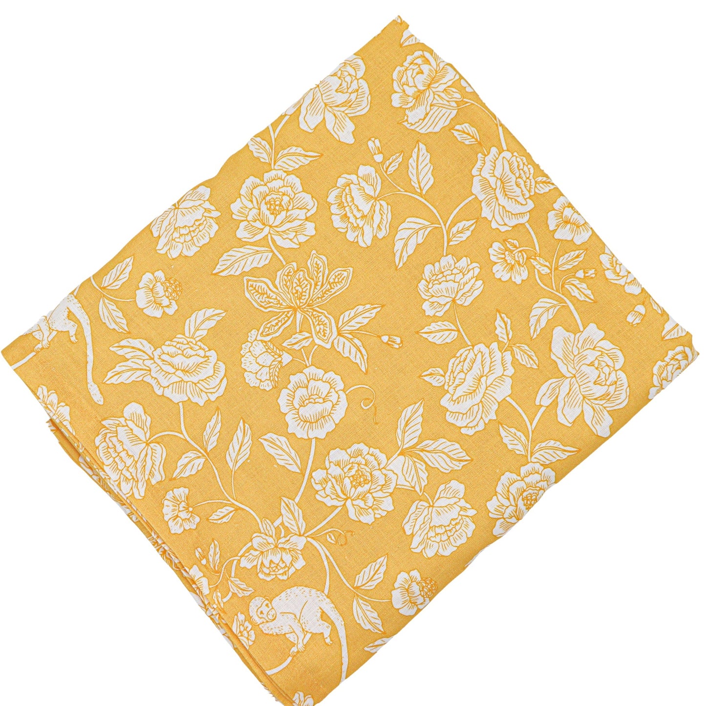 Nappe en lin Marigold Flora Parlour en blanc et moutarde