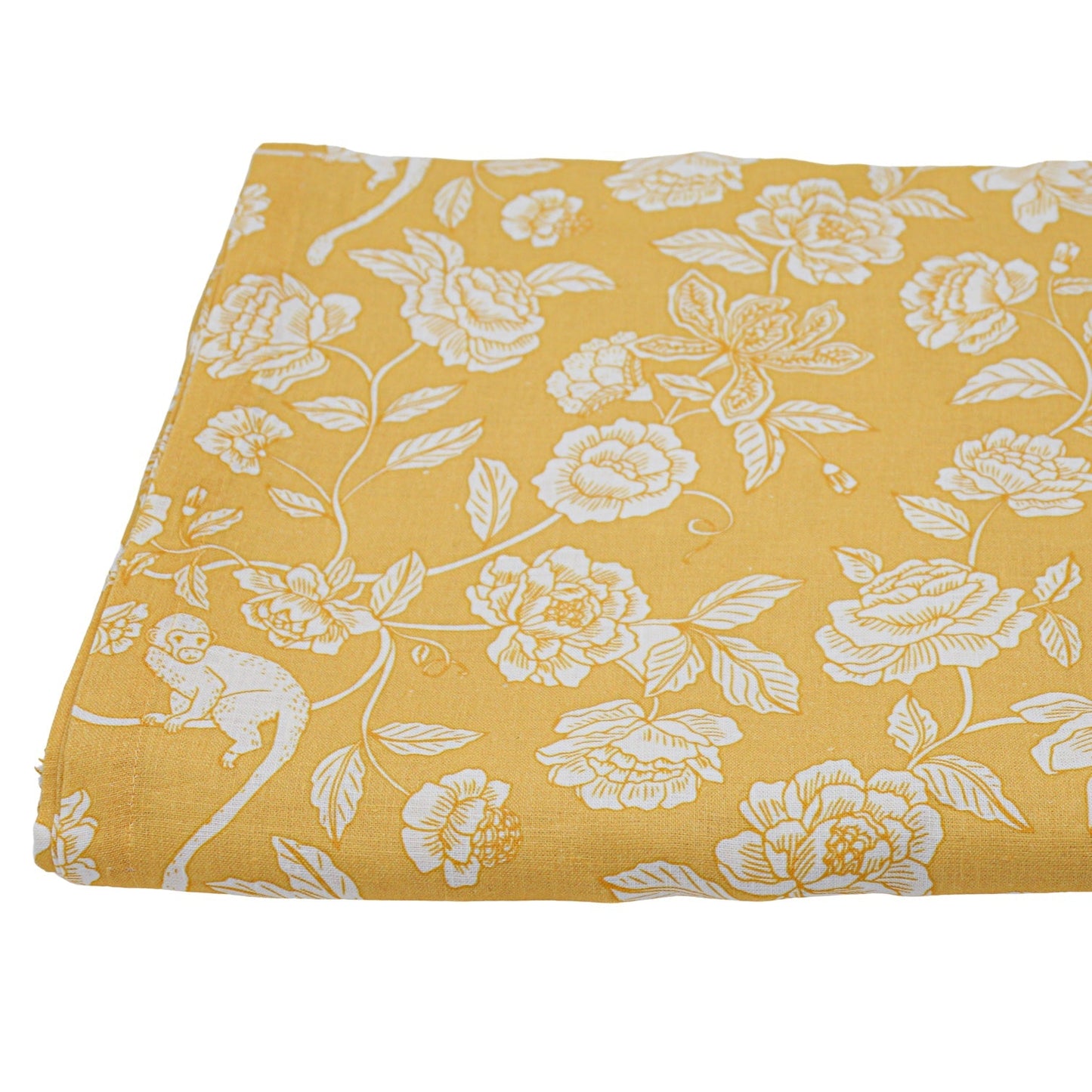 Nappe en lin Marigold Flora Parlour en blanc et moutarde