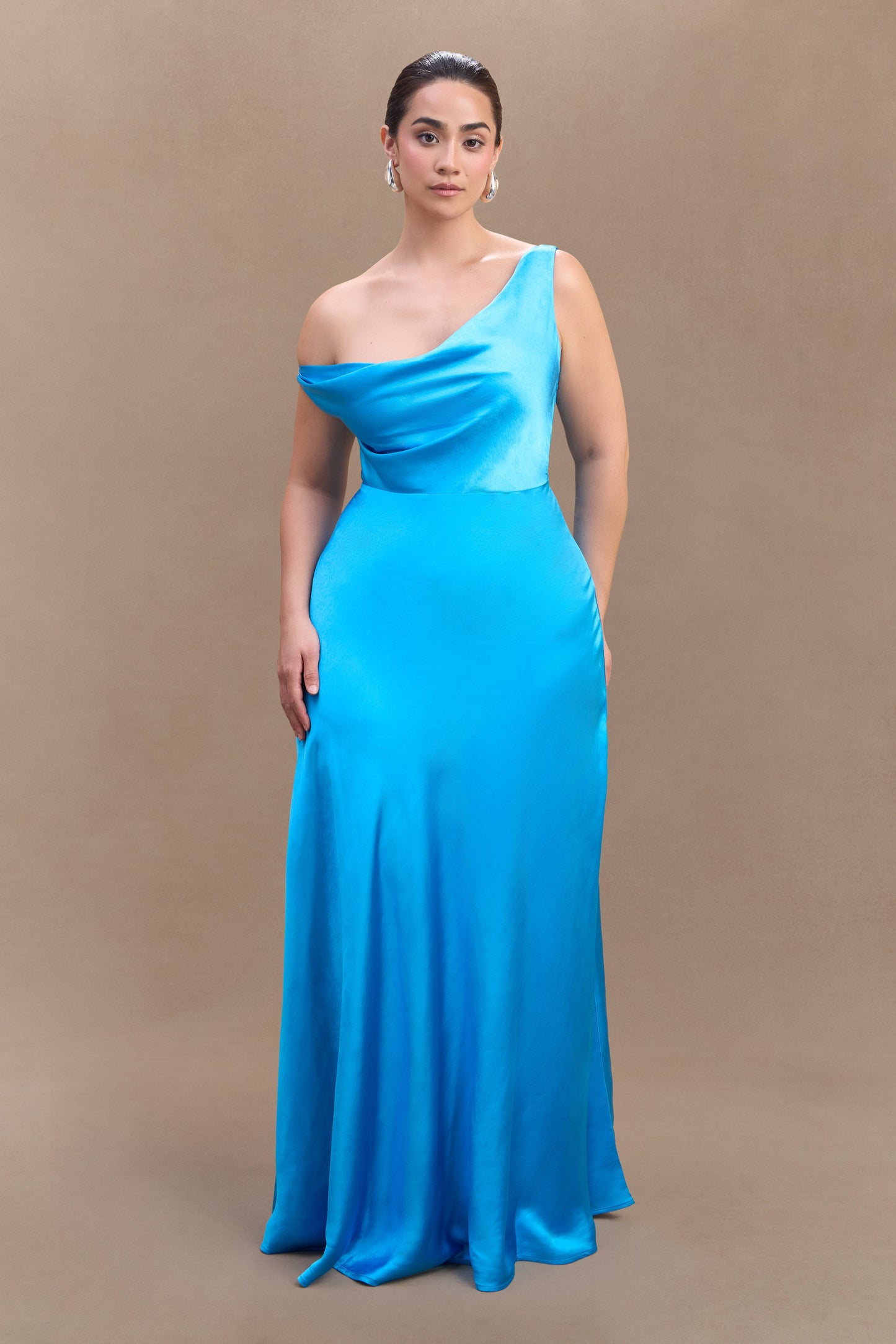 Robe Maxi Jacinta à une épaule - Bleu Cyan