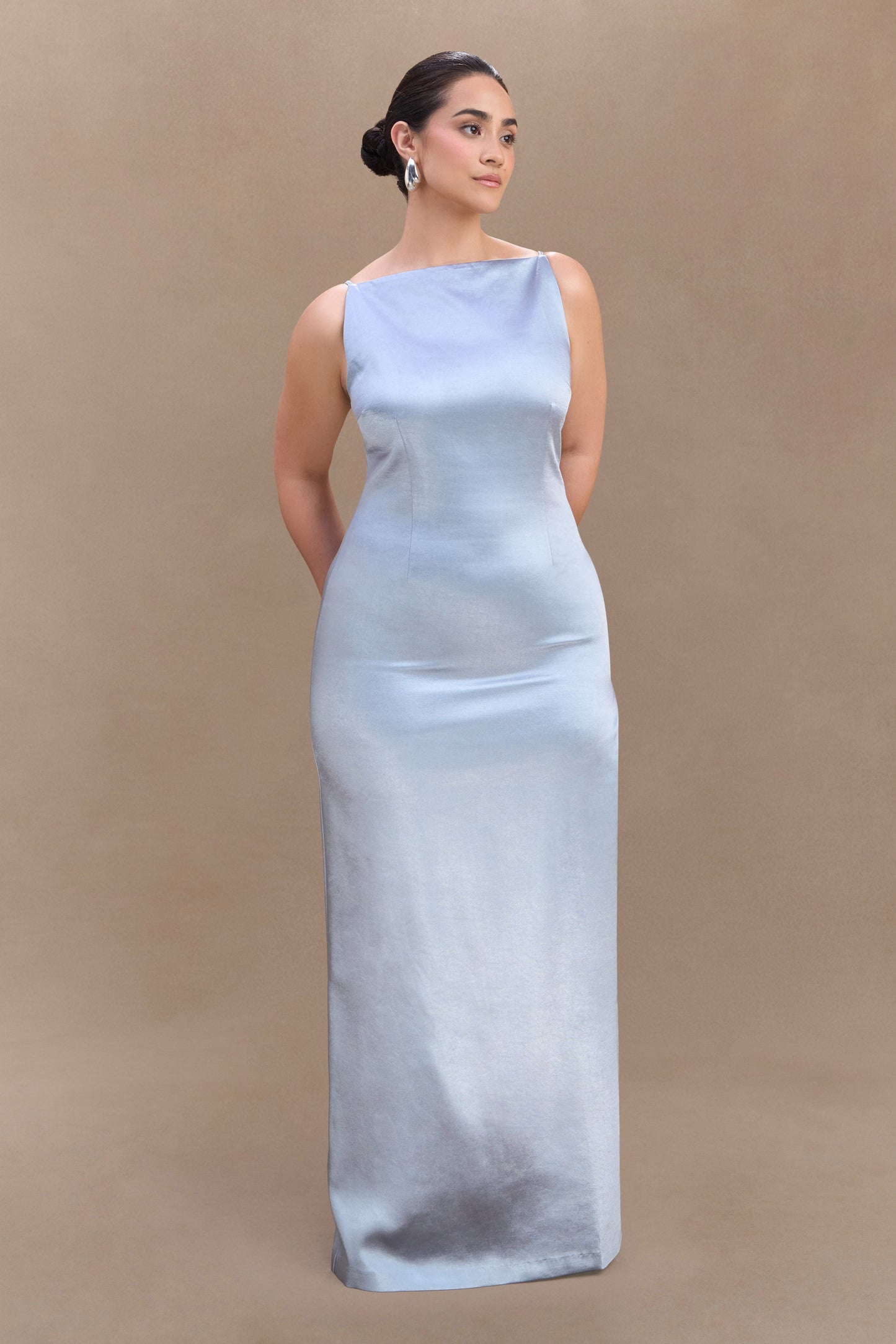 Robe Maxi en Satin Violet Sans Manches - Bleu Glacé
