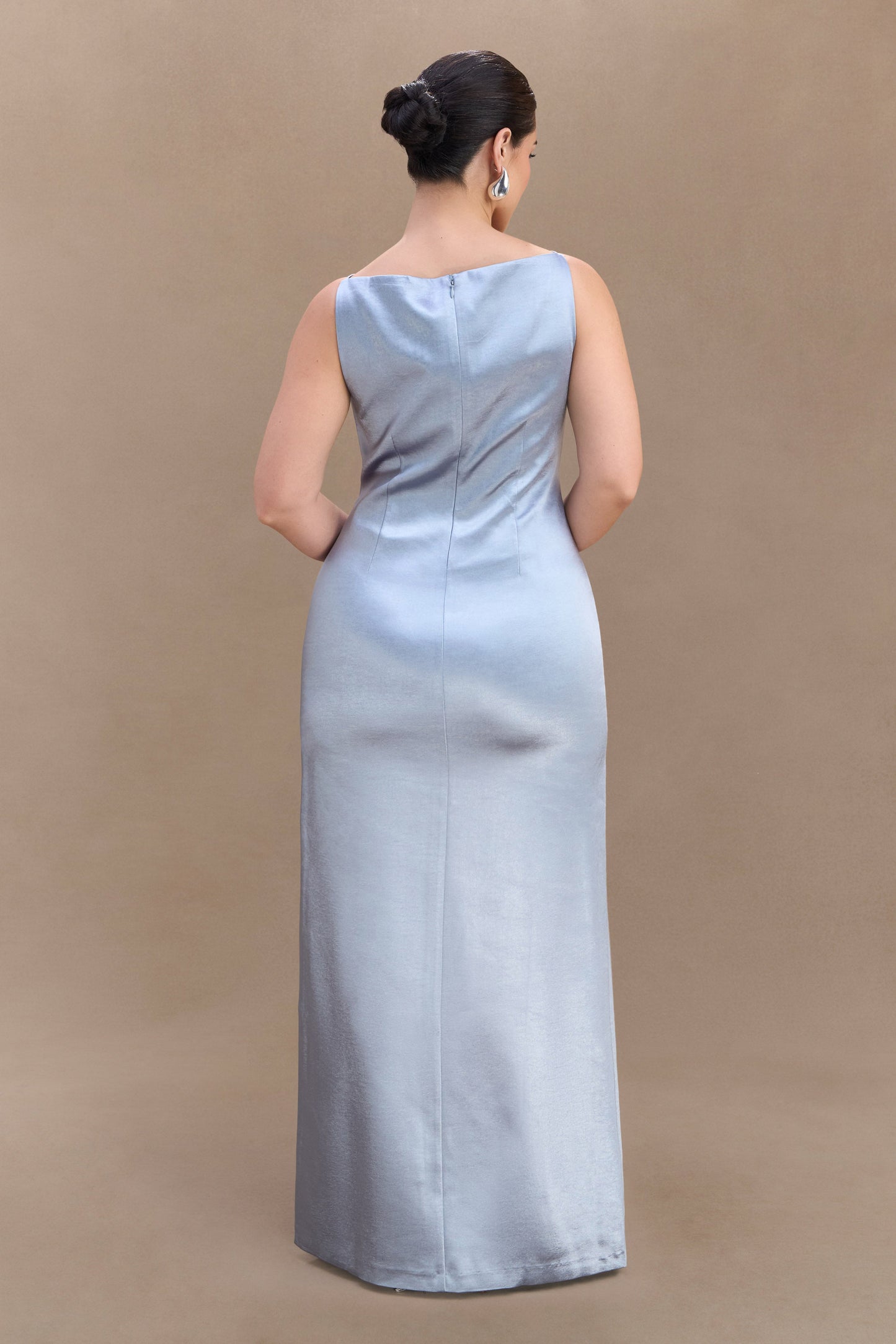 Robe Maxi en Satin Violet Sans Manches - Bleu Glacé