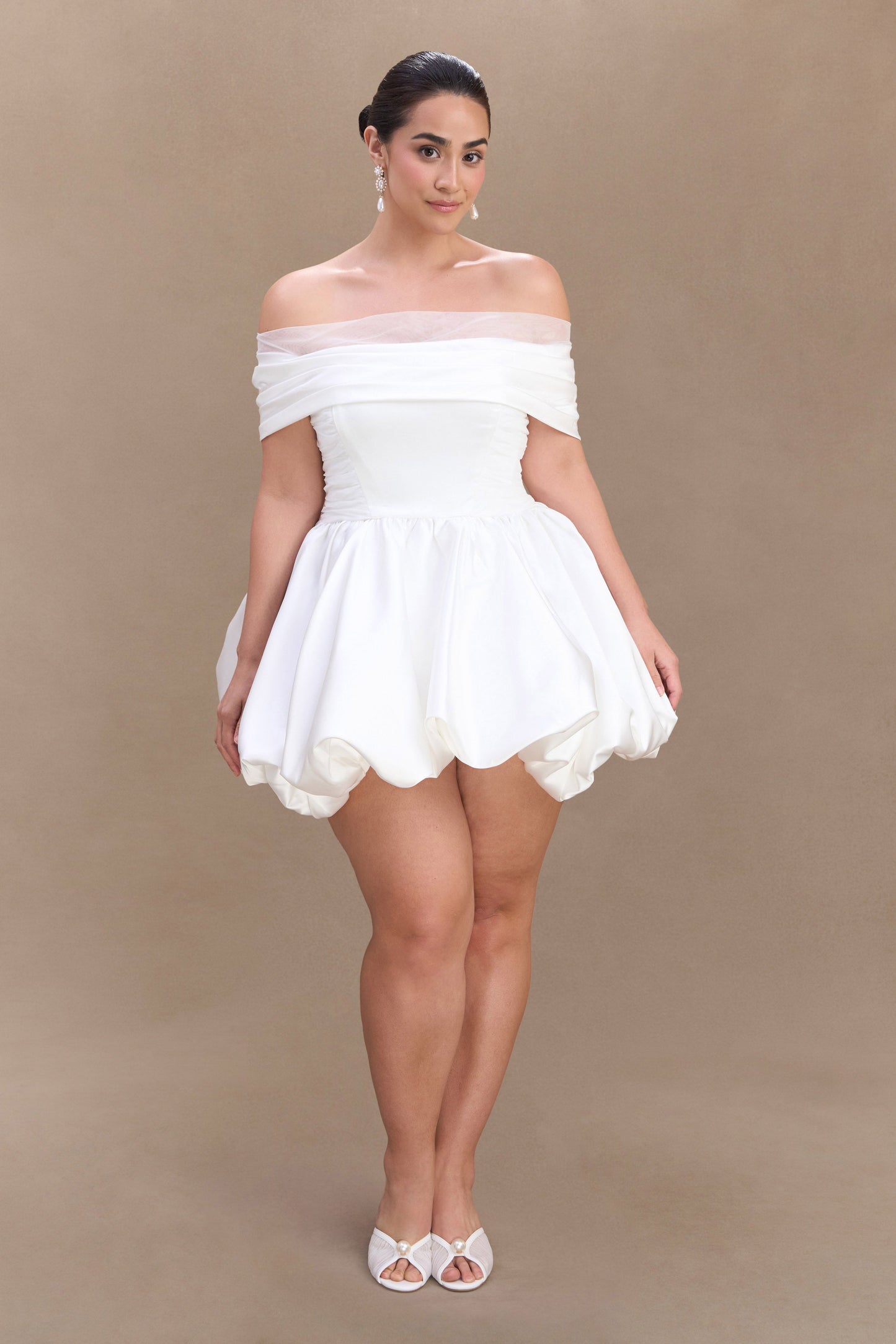 Robe mini Lauretta à épaules dénudées - Blanche