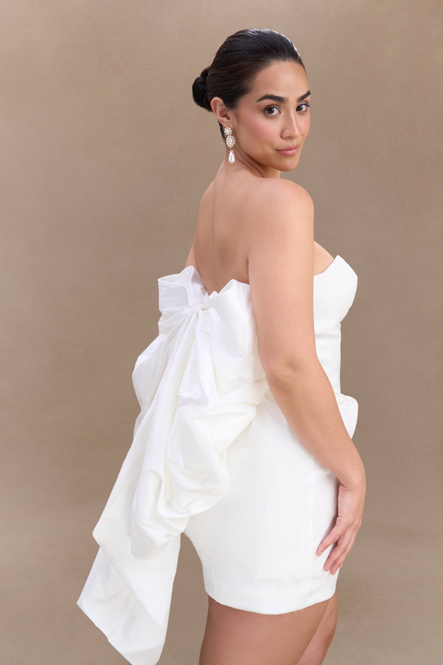 Mini-robe Suzette en taffetas avec nœud - Blanc