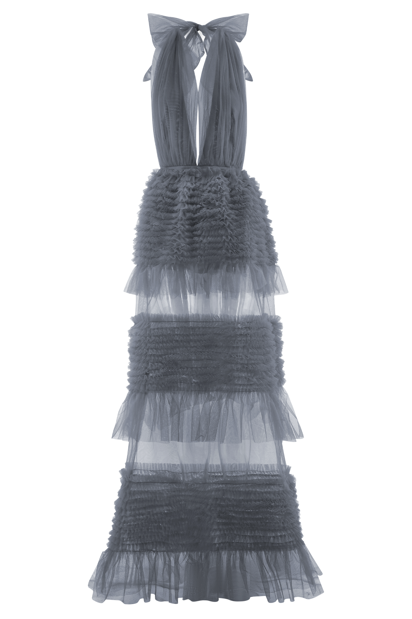 Minka Robe Maxi Halter à Volants en Maille - Bleu Cendré