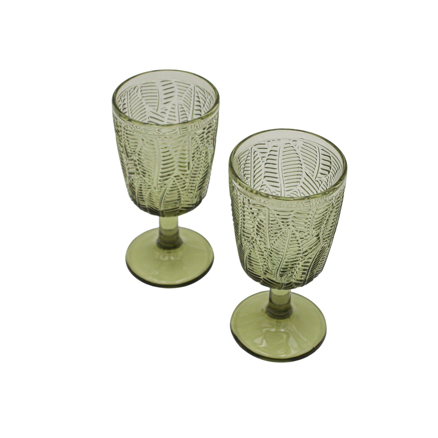 Verre à vin en feuille d'olivier vert avec gaufrage botanique (lot de 4)