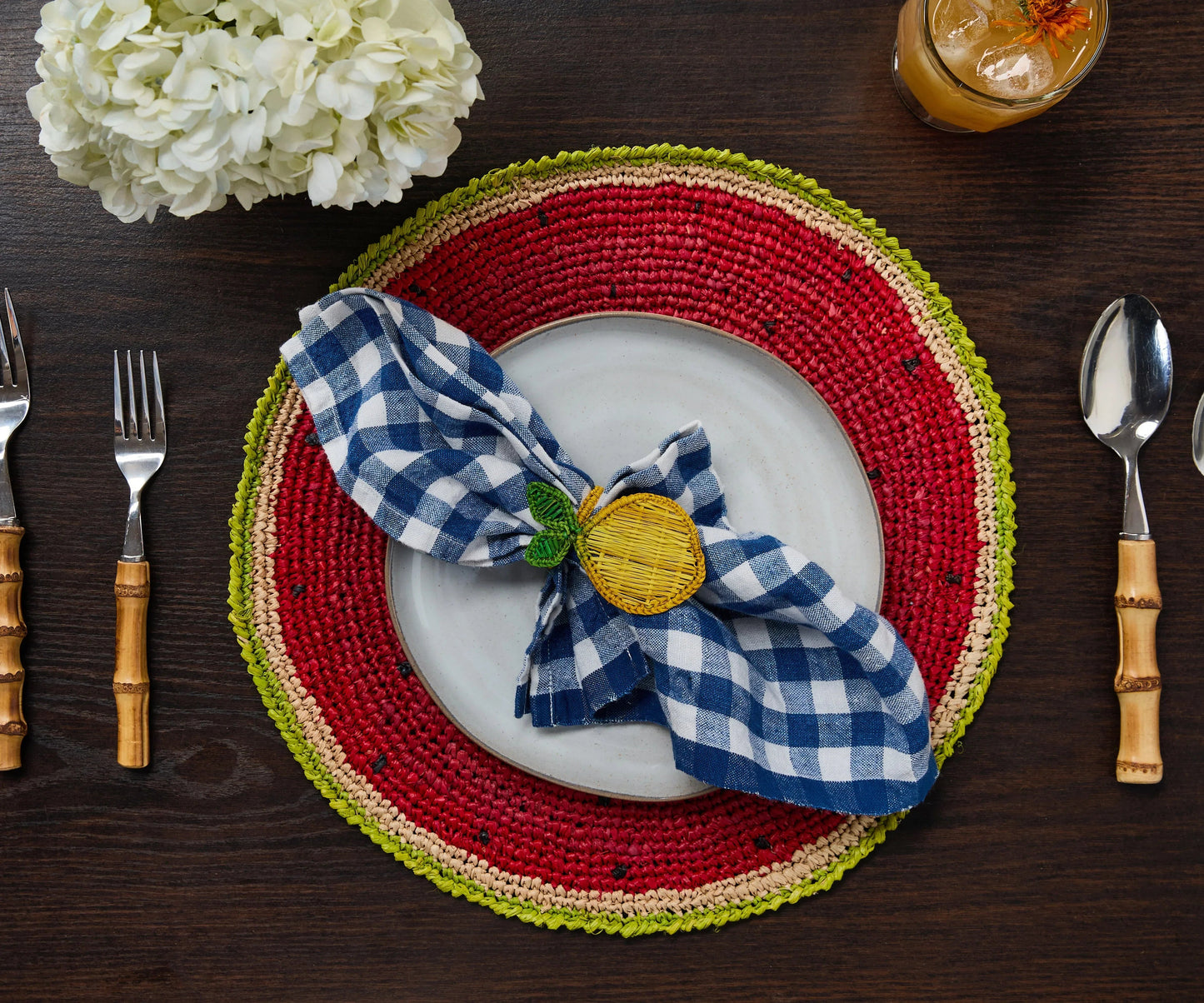 Rond de serviette citron – 3,5 pouces de palmier Iraca tissé à la main – Décoration de table estivale artisanale de Colombie