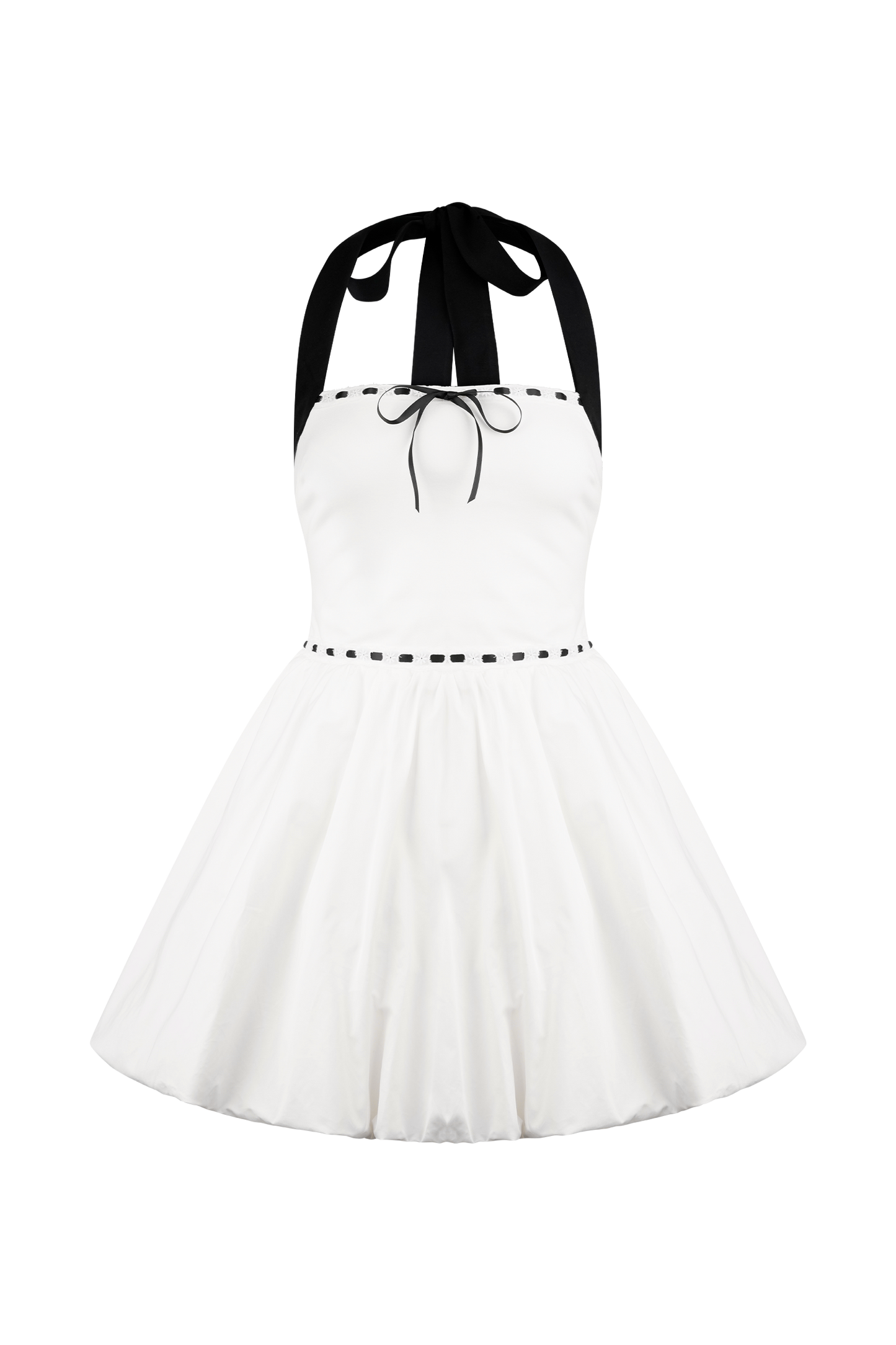 Robe mini Queenie à col montant et manches bouffantes - Noir/Blanc
