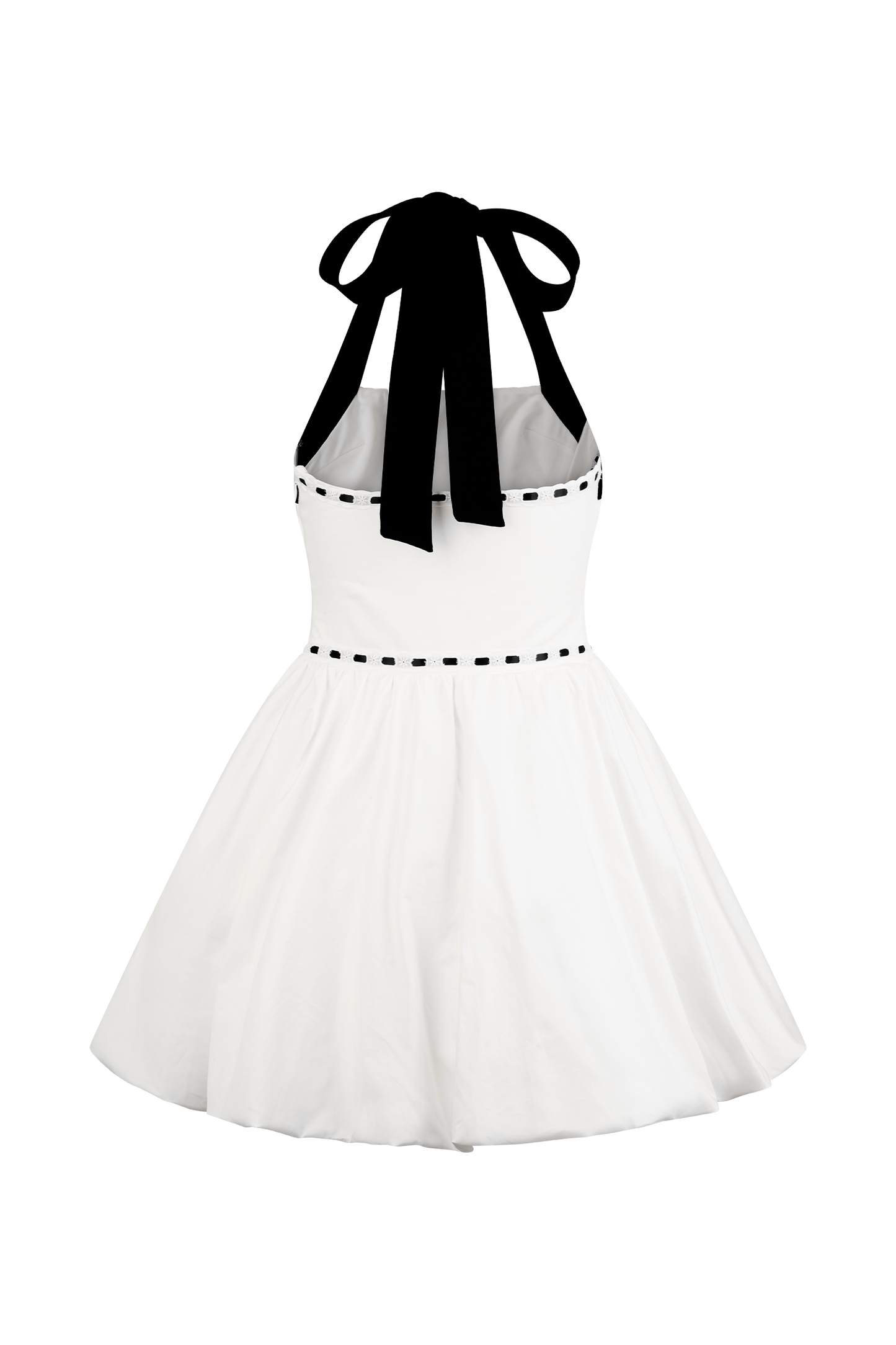 Robe mini Queenie à col montant et manches bouffantes - Noir/Blanc