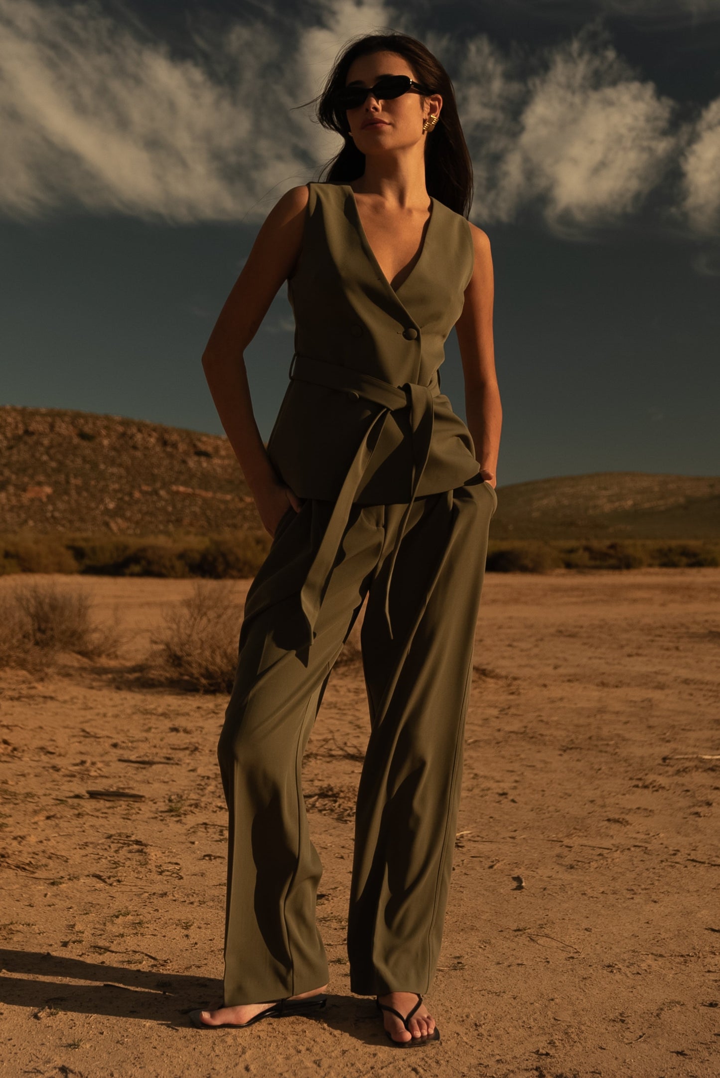 Gilet long Amelie - Olive militaire