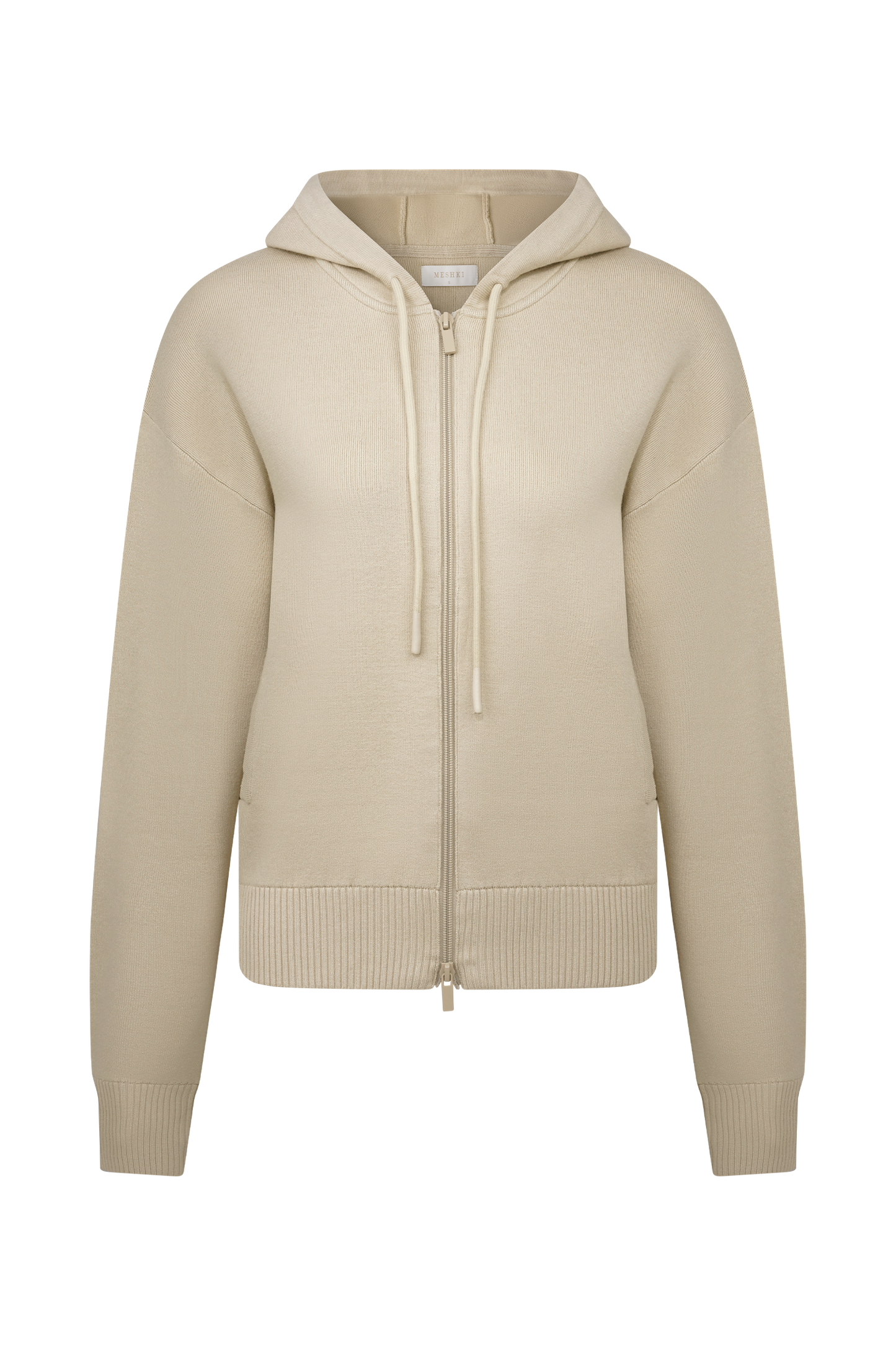 Sweat à capuche en tricot avec fermeture éclair - Camel