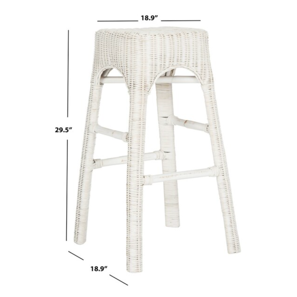 Tabouret de bar en rotin Percy en blanc vieilli