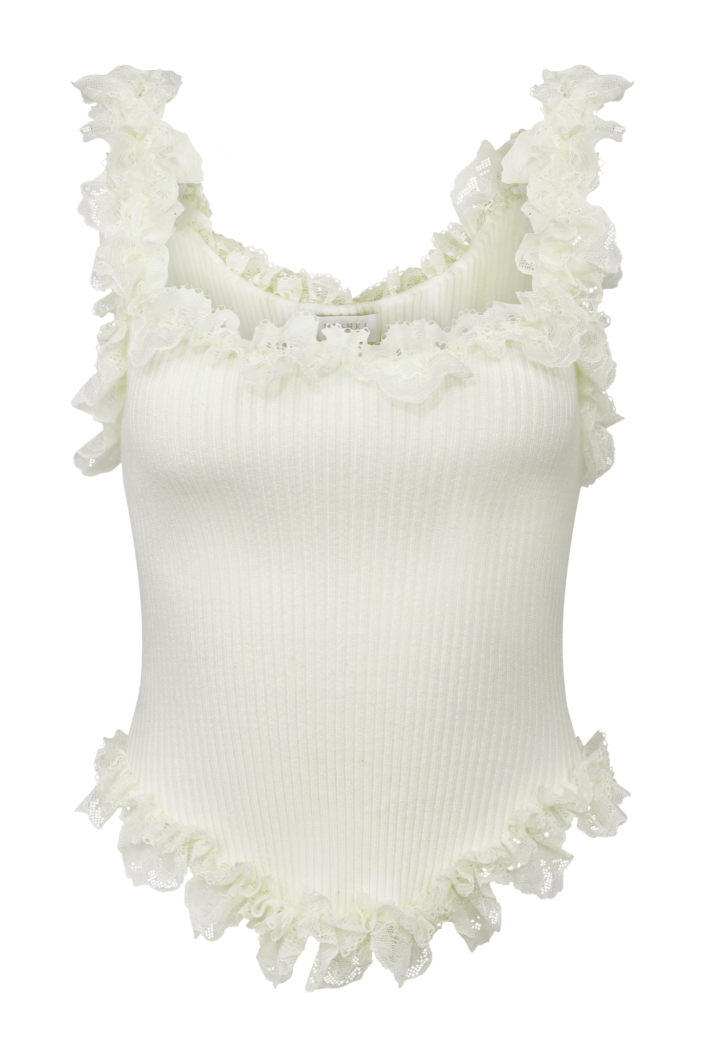 Top en tricot à volants et dentelle Shay - Crème