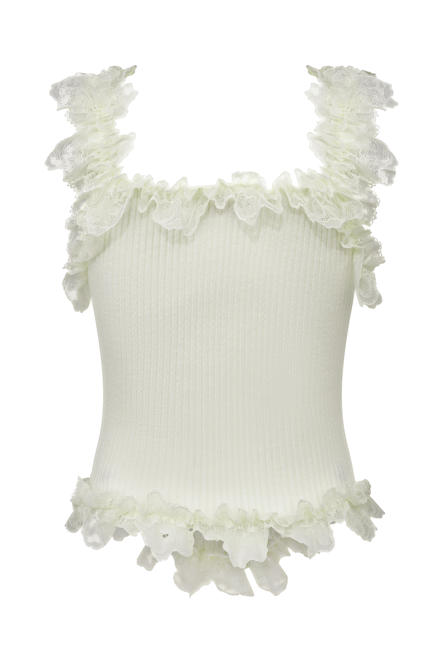 Top en tricot à volants et dentelle Shay - Crème