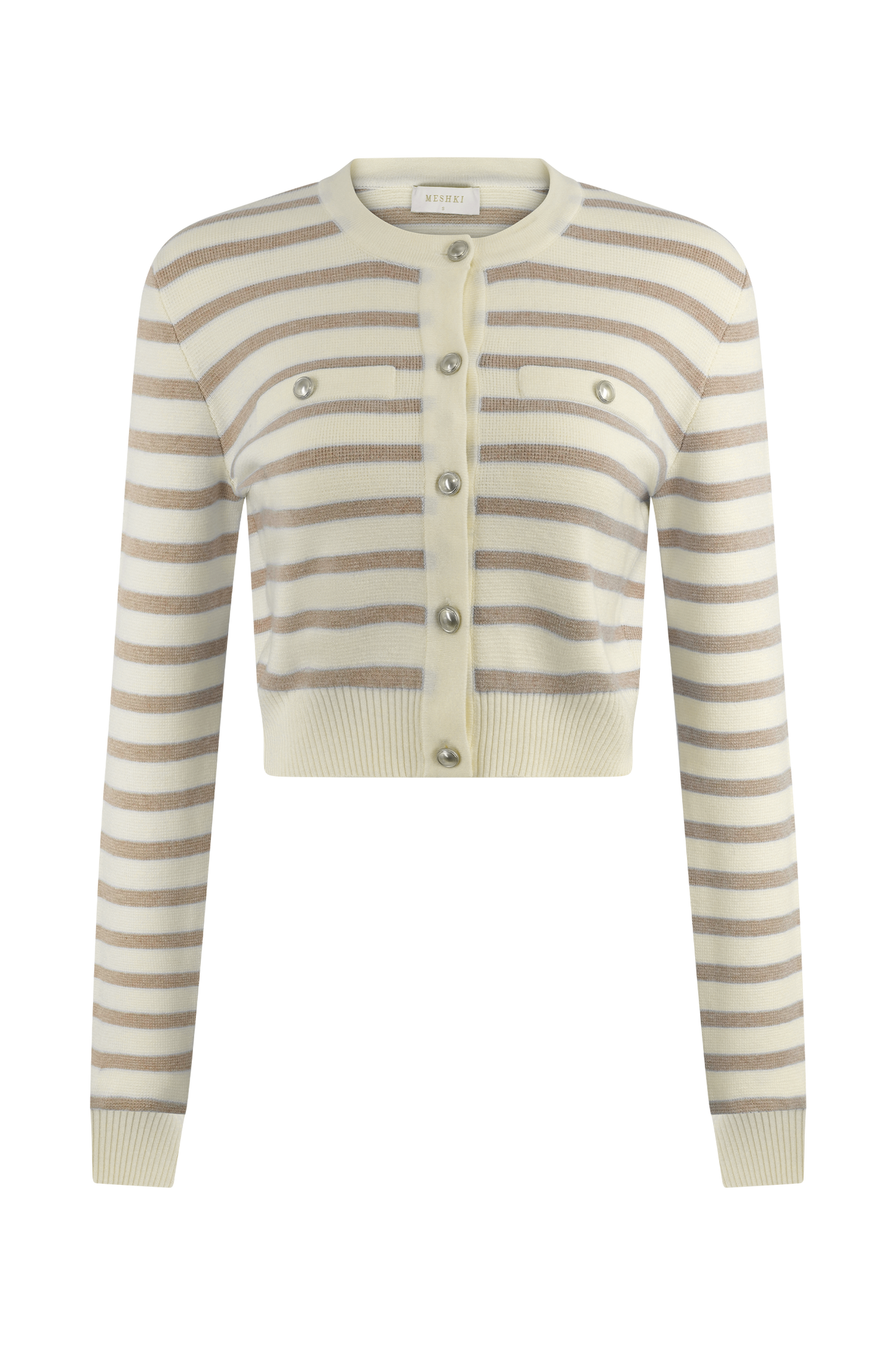 Cardigan en tricot rayé Tanner - Nude/Blanc
