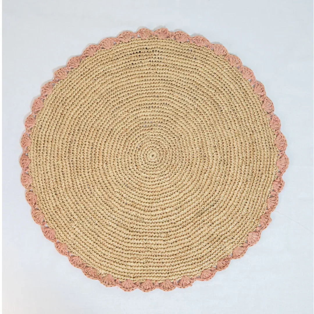 Set de table Aura Pink, plateau en raphia tissé