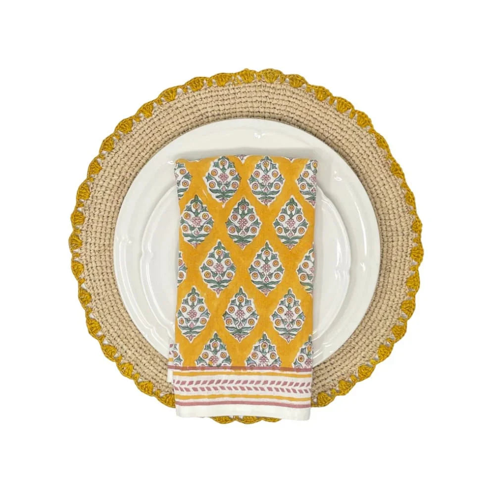 Sets de table en raphia Marigold, sets de table ronds bohèmes tissés à la main, sets de table pour table à manger