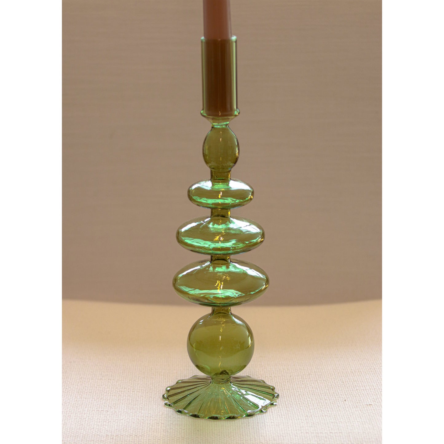 Bougeoir en saule vert avec base nervurée (lot de 2)