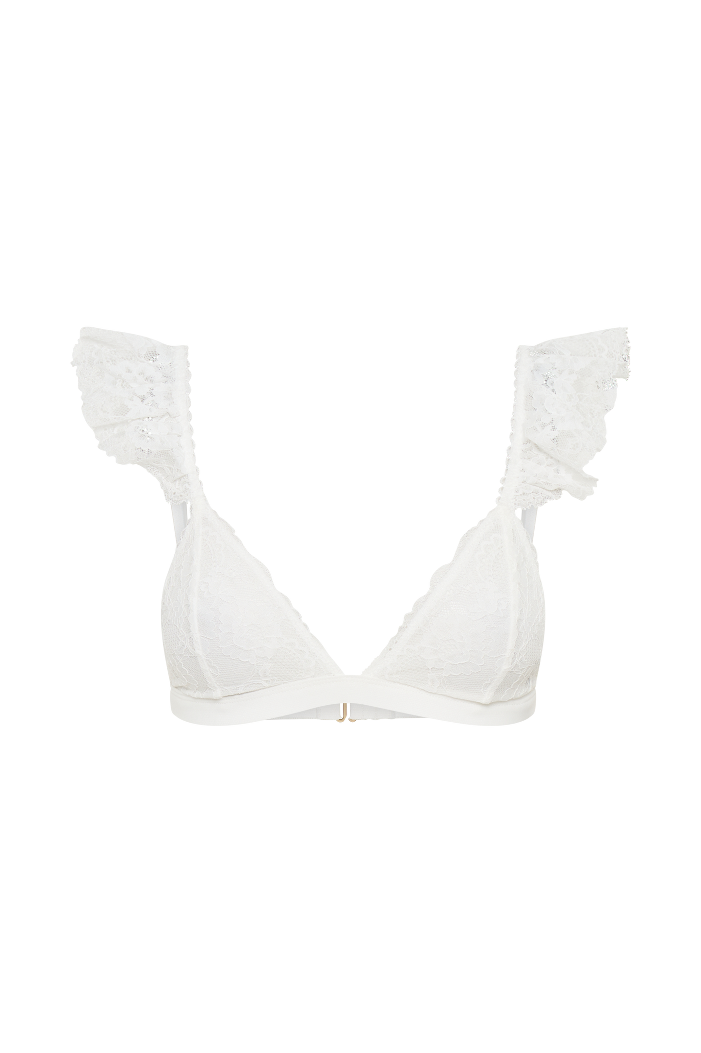 Bralette triangle à volants en dentelle Anniston - Blanc