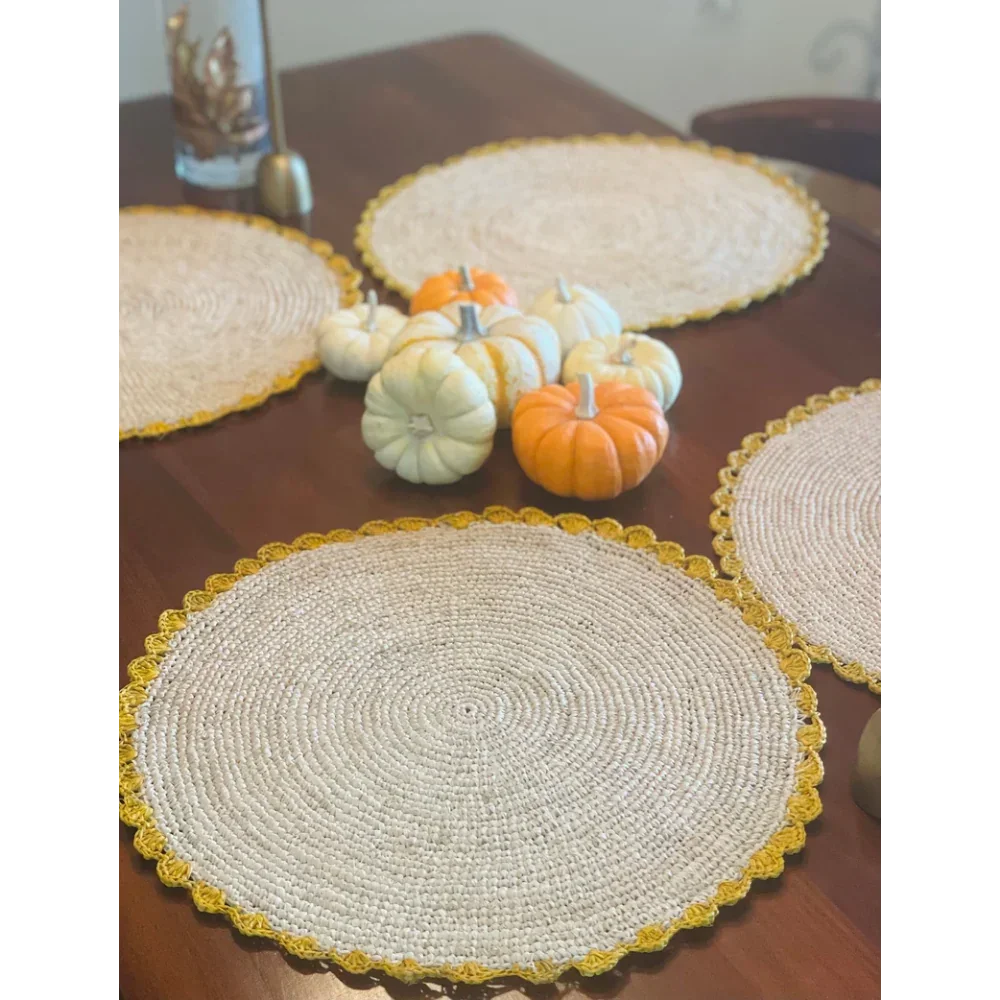 Sets de table en raphia Marigold, sets de table ronds bohèmes tissés à la main, sets de table pour table à manger