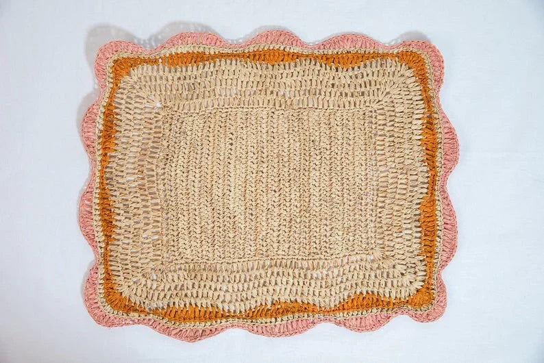 Sets de table Garden Party avec bords roses et orange, set de table rectangulaire tissé à la main