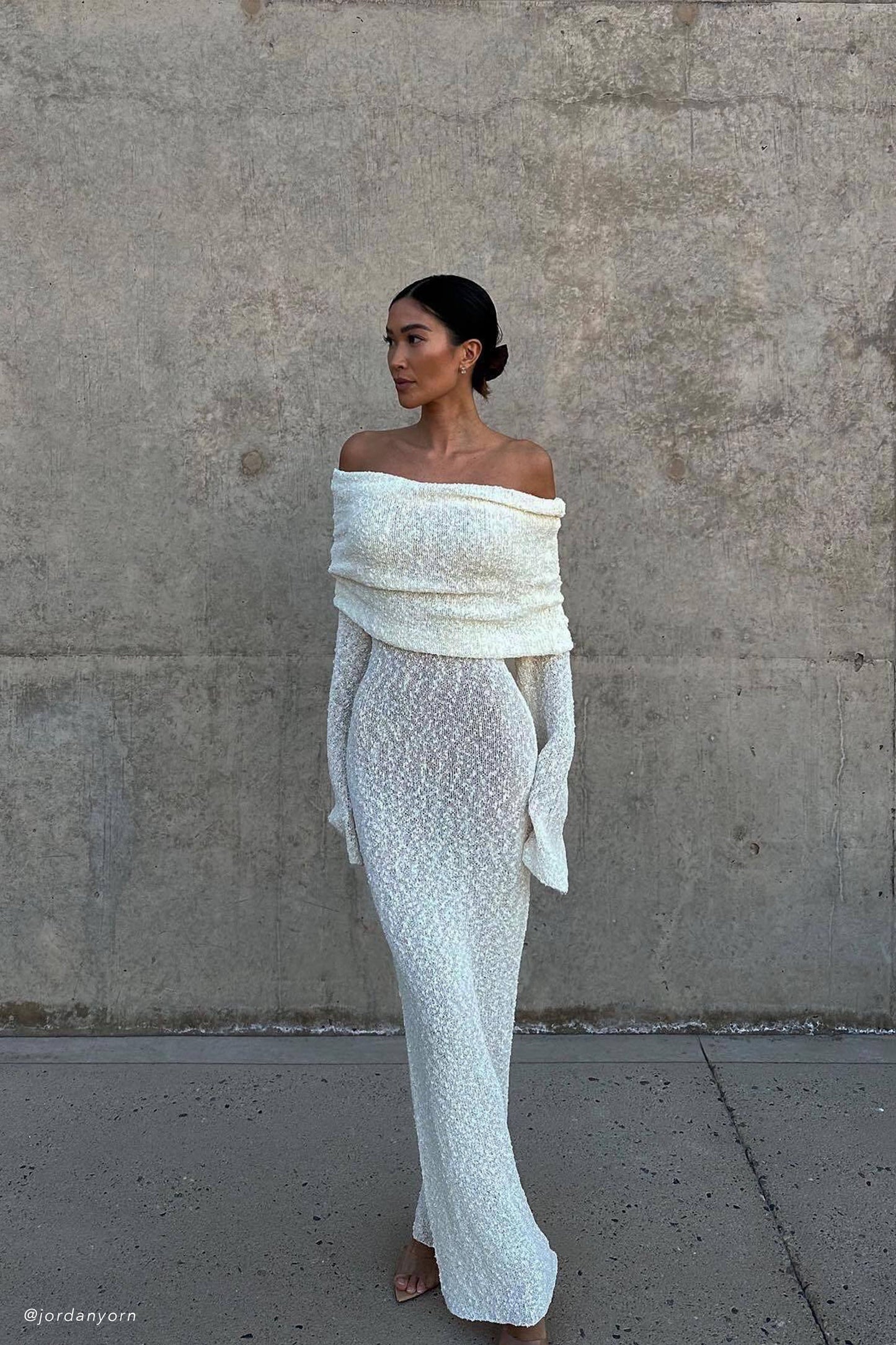 Marisol Robe Maxi Boucle à épaules dénudées - Ivoire