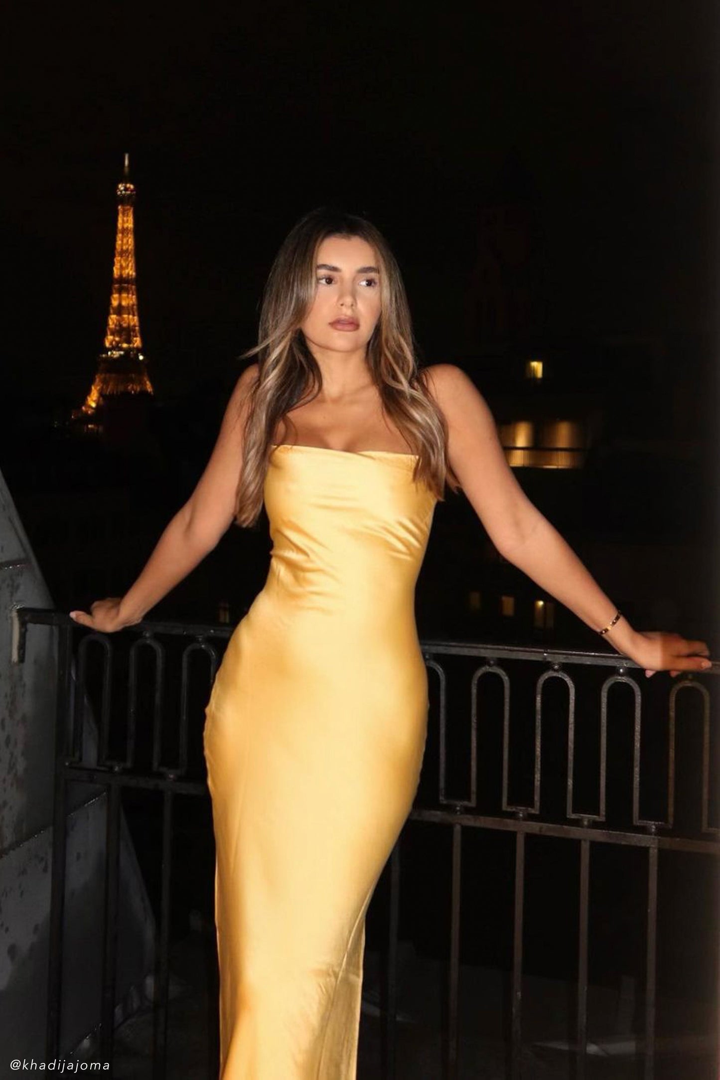 Robe Maxi à Col Rond et Bretelles - Jaune