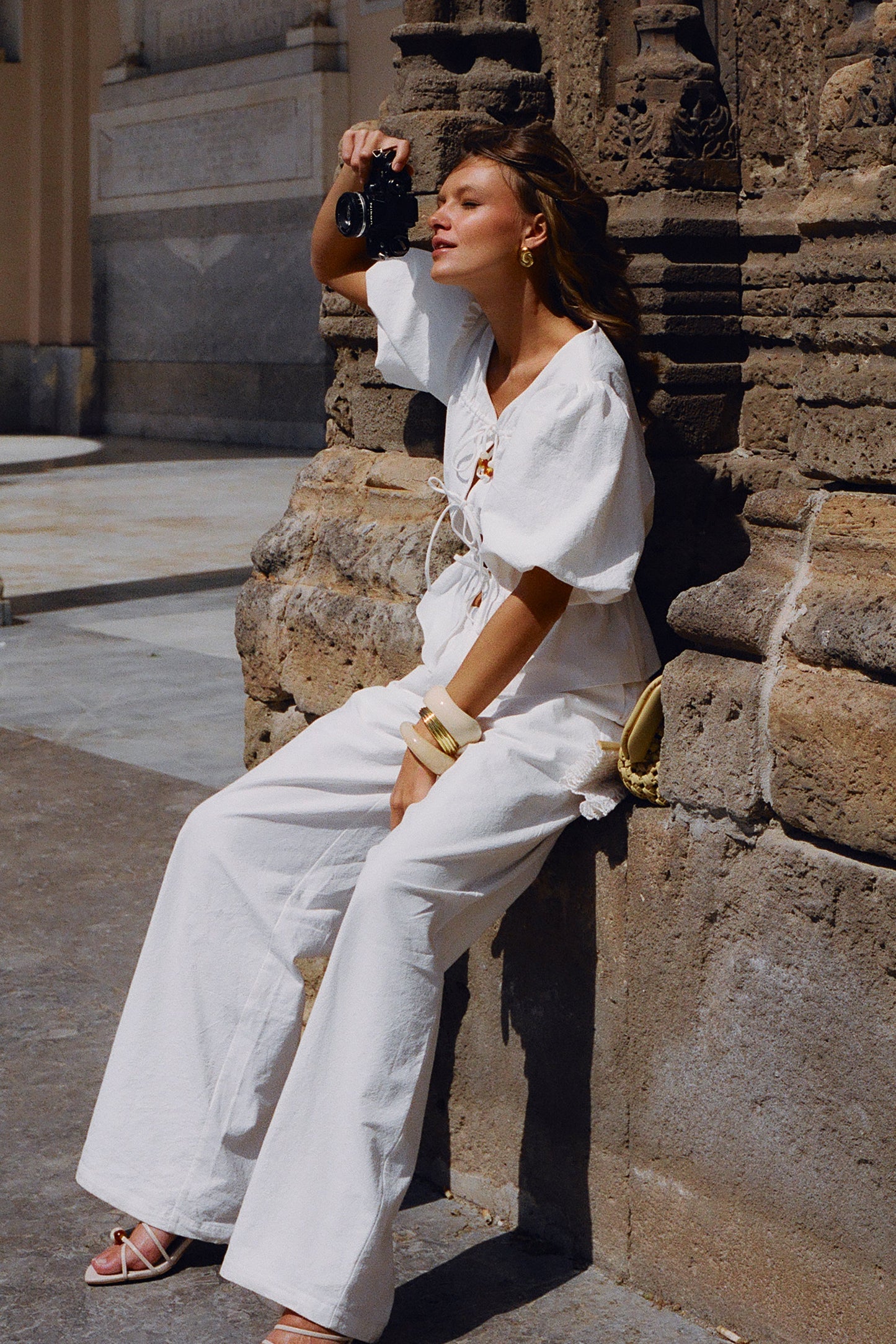Pantalon large en coton Janayia - Blanc