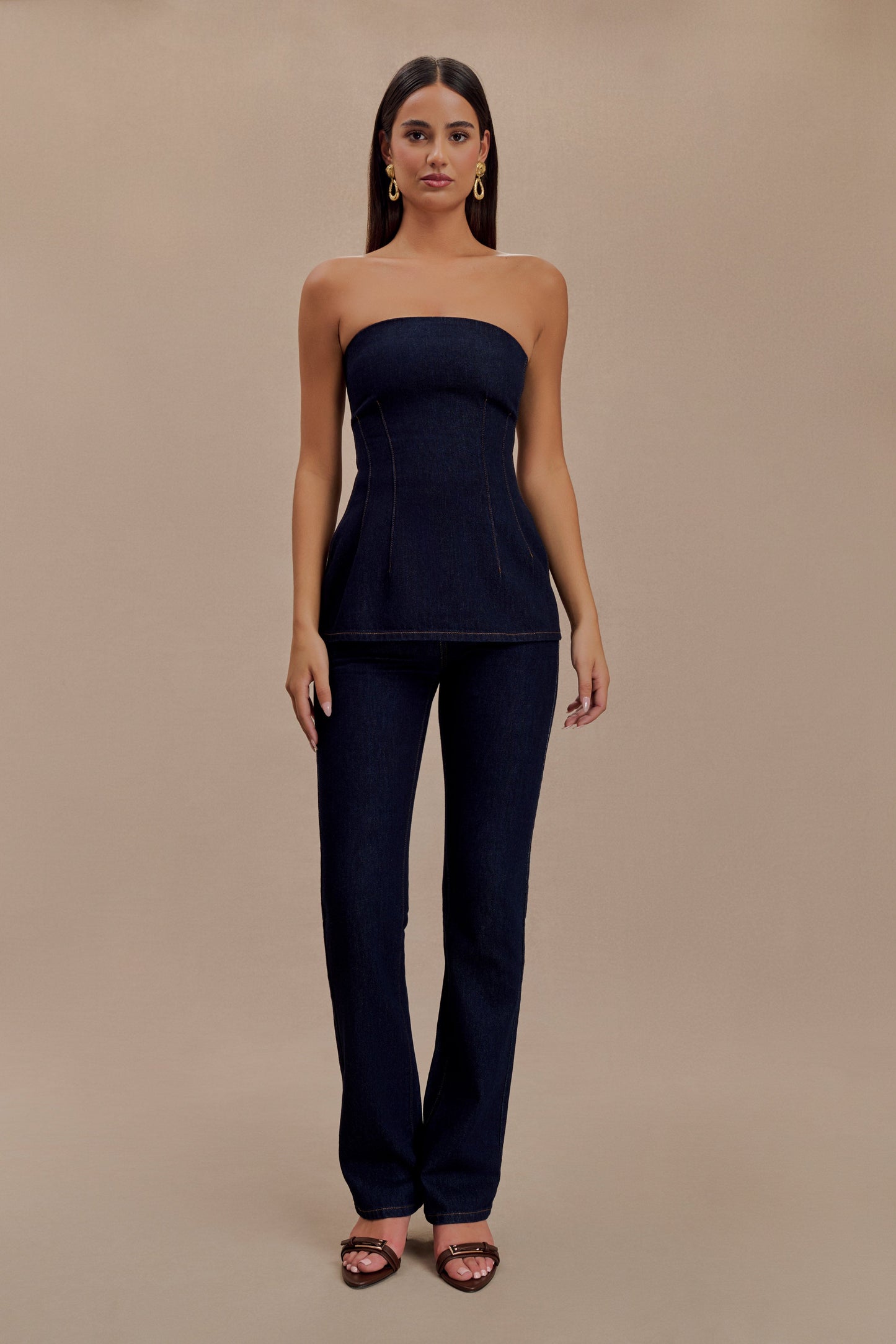 Madelyn Haut en jean sans bretelles et long - Bleu indigo