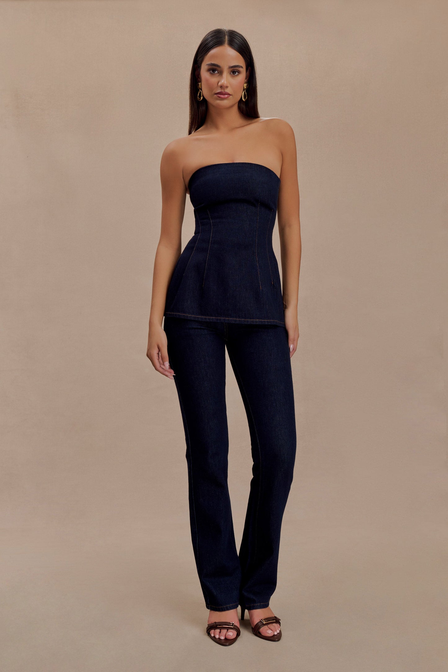 Madelyn Haut en jean sans bretelles et long - Bleu indigo