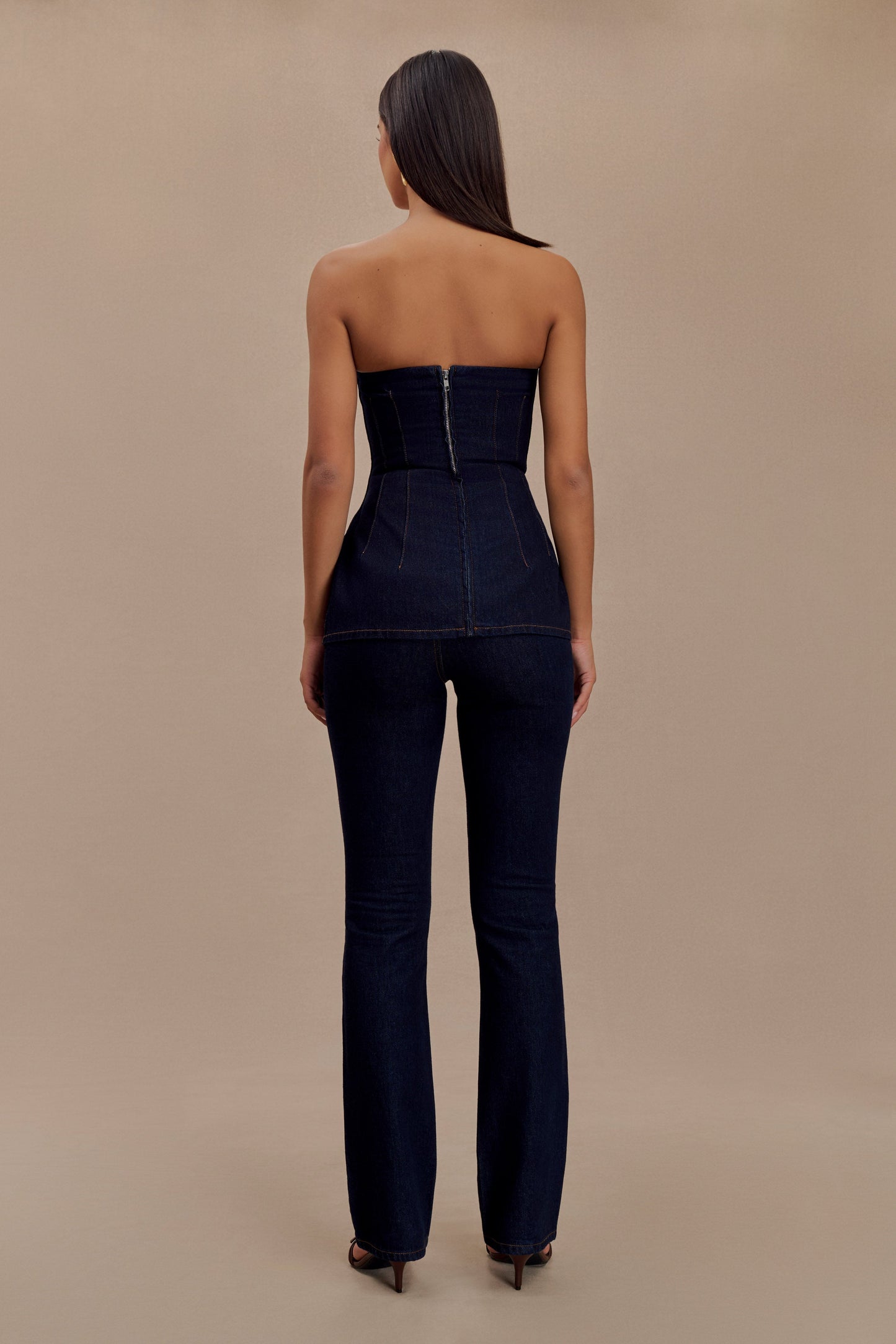 Madelyn Haut en jean sans bretelles et long - Bleu indigo