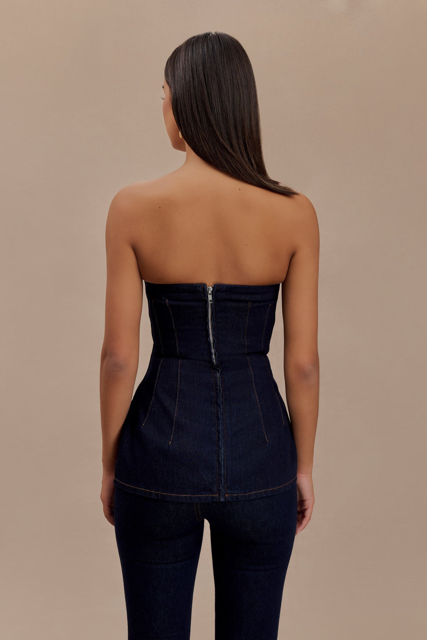Madelyn Haut en jean sans bretelles et long - Bleu indigo