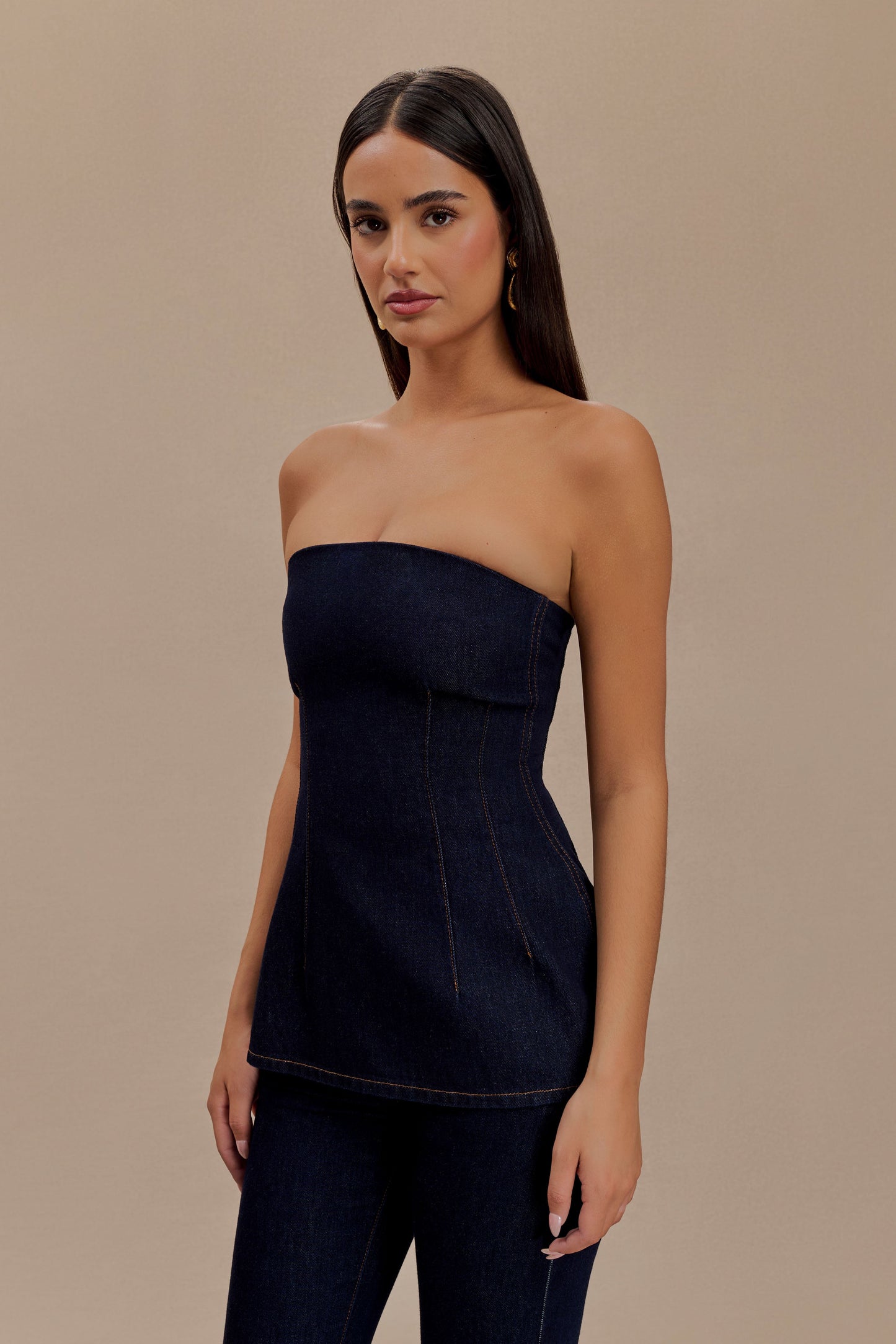 Madelyn Haut en jean sans bretelles et long - Bleu indigo