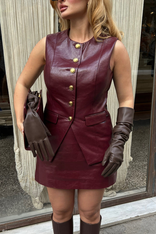 Gilet sans manches en simili cuir Coralia - Rouge cerise