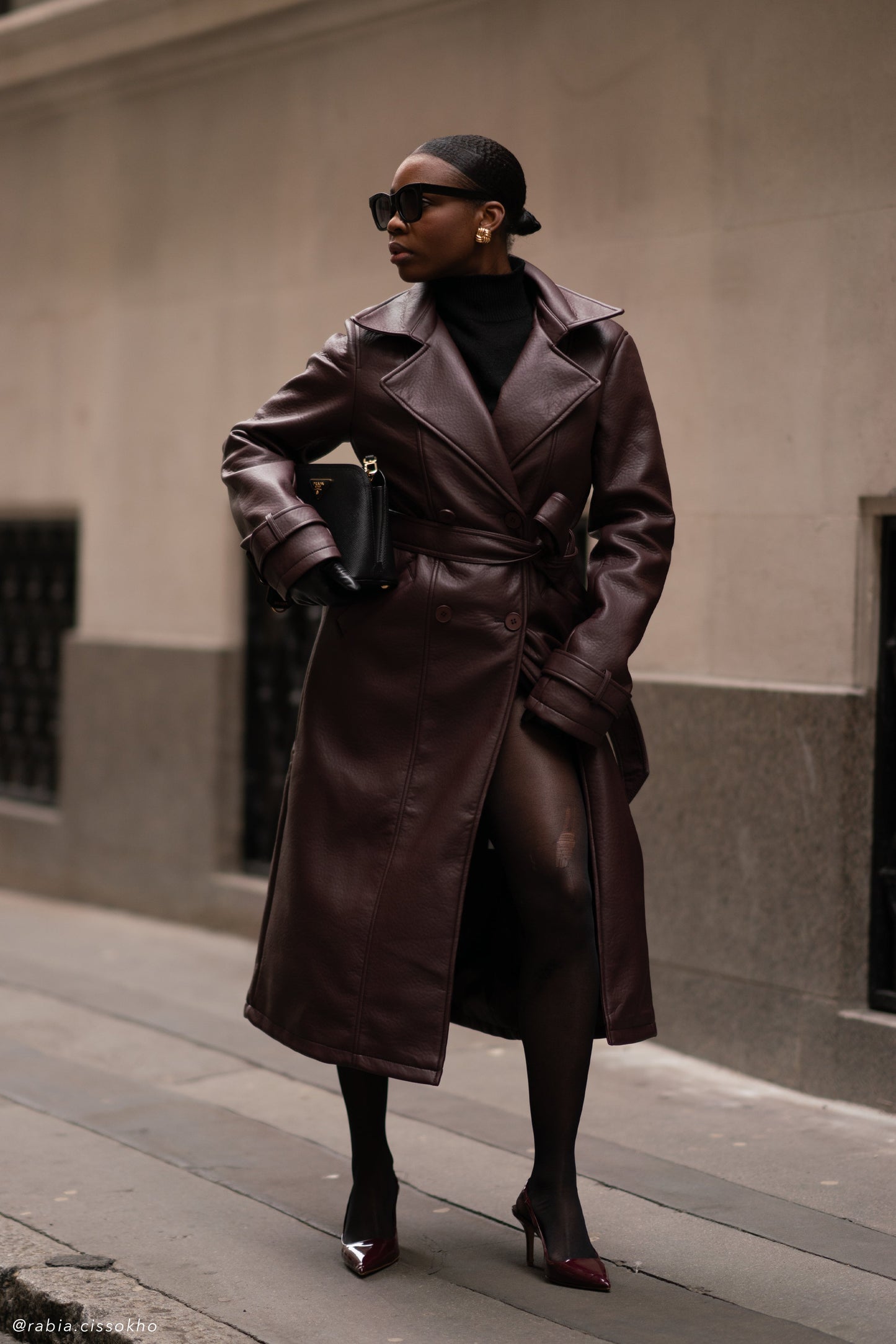 Manteau-trencher en simili cuir Tarah - Brun cacao