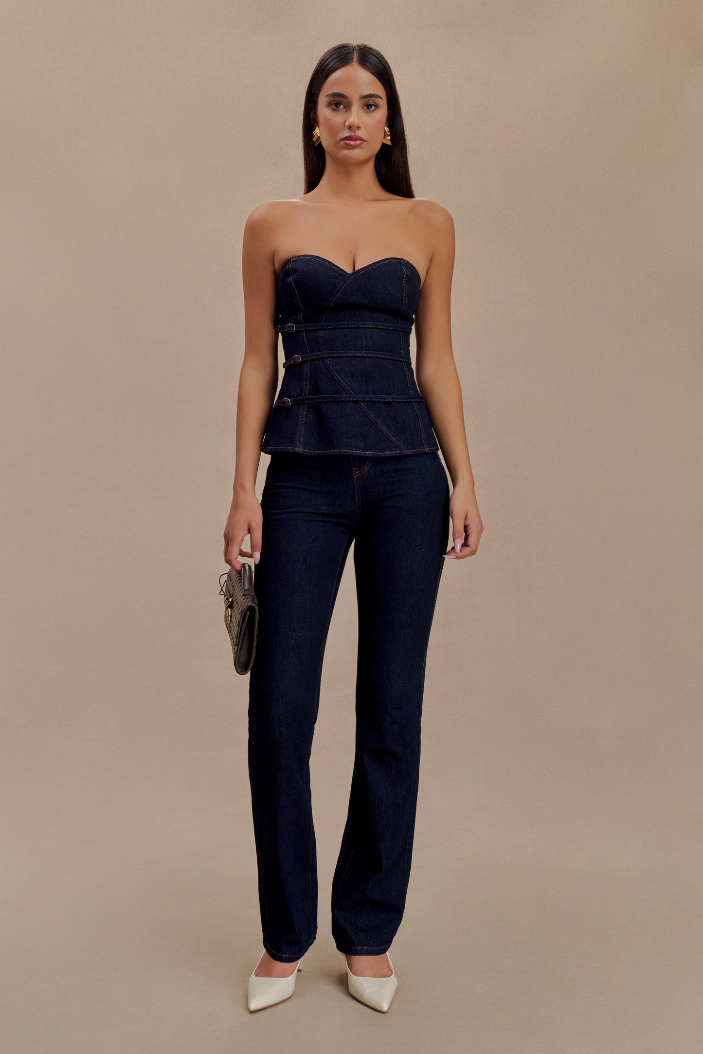 Top en jean à bretelles amovibles et boucle Sylas - Bleu indigo
