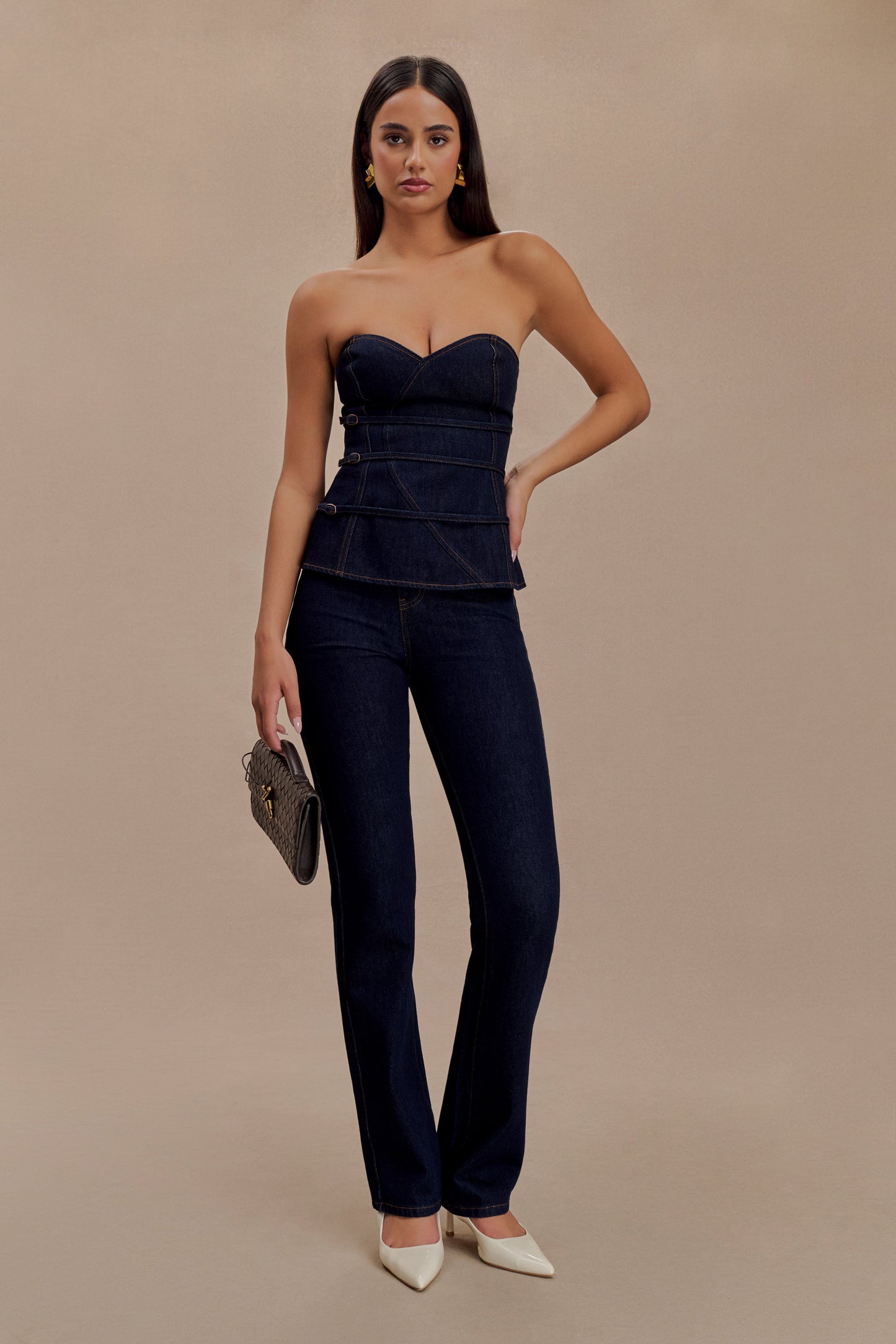 Top en jean à bretelles amovibles et boucle Sylas - Bleu indigo