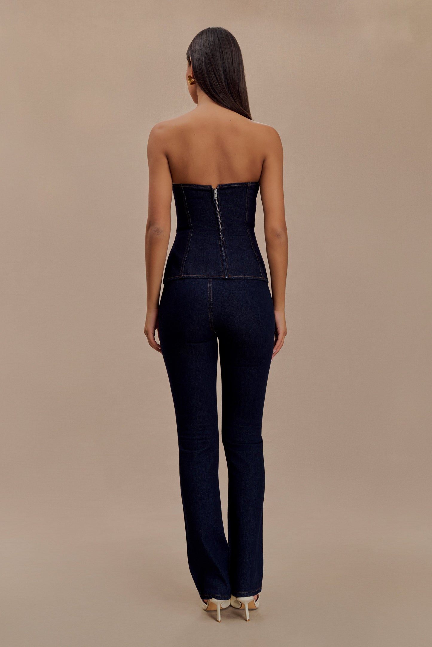 Top en jean à bretelles amovibles et boucle Sylas - Bleu indigo