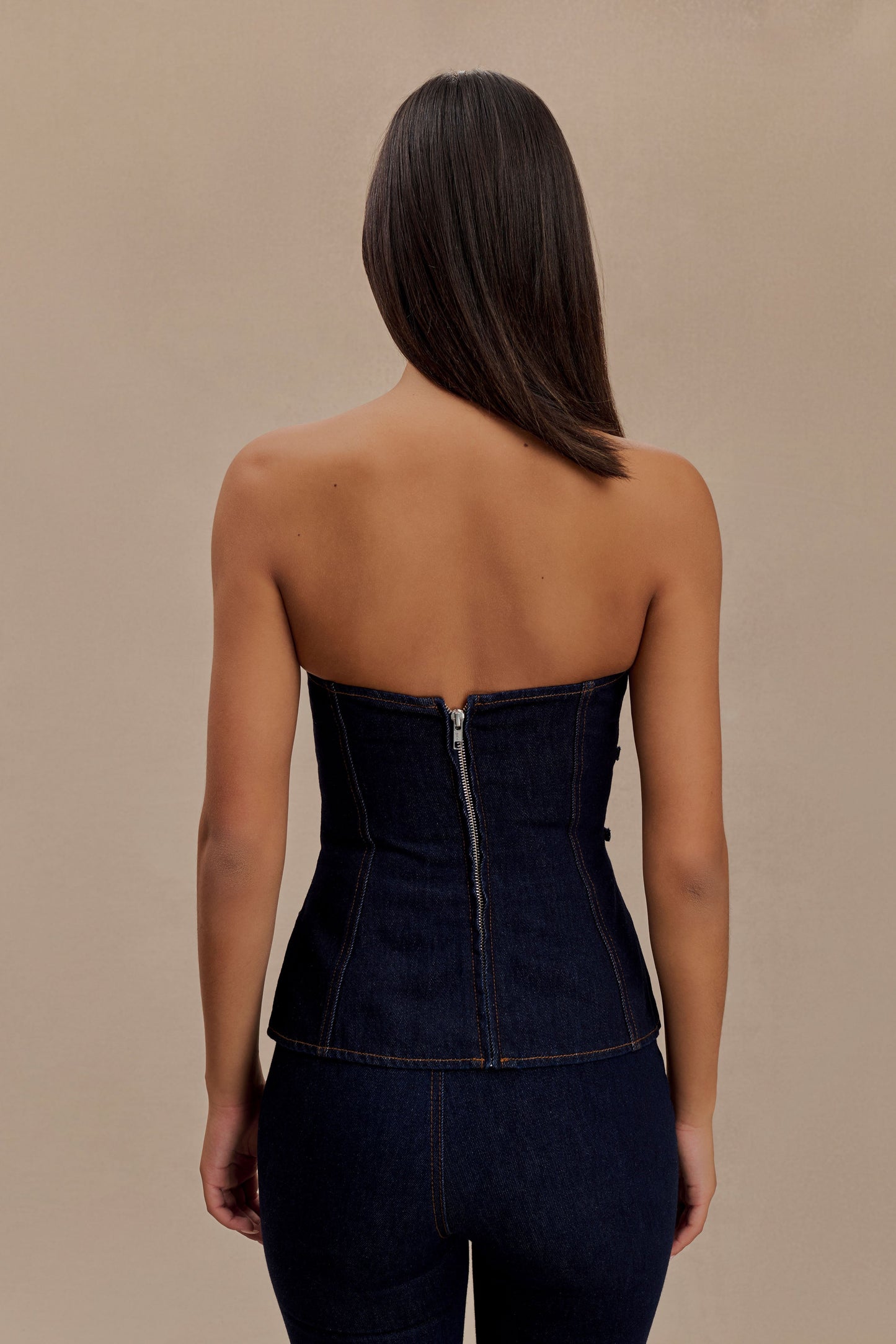 Top en jean à bretelles amovibles et boucle Sylas - Bleu indigo