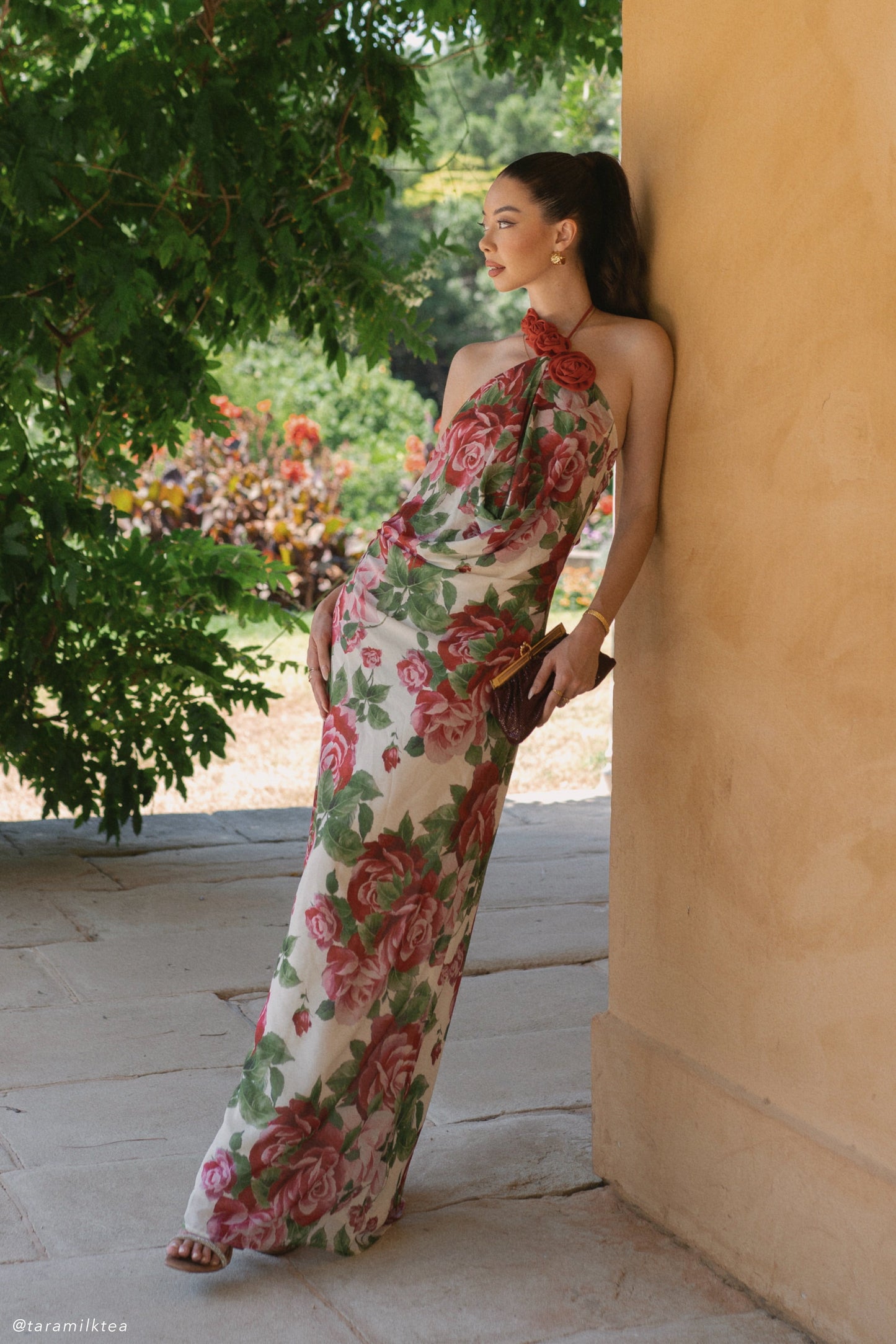 Robe Maxi Col Chandail Rosalia - Imprimé Rose Sonia