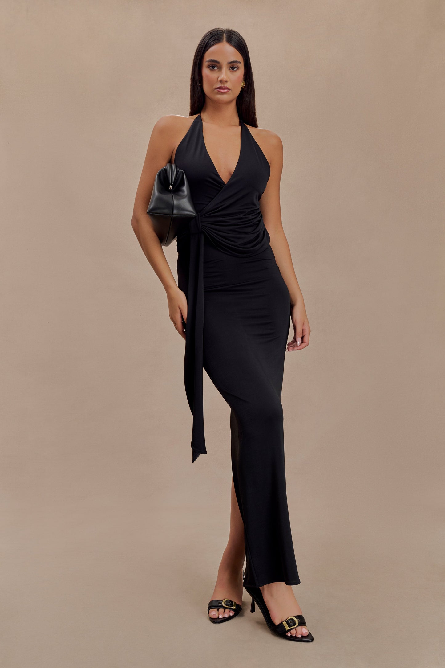 Robe Maxi Halter Étroite et Dégradée Tyla - Noir