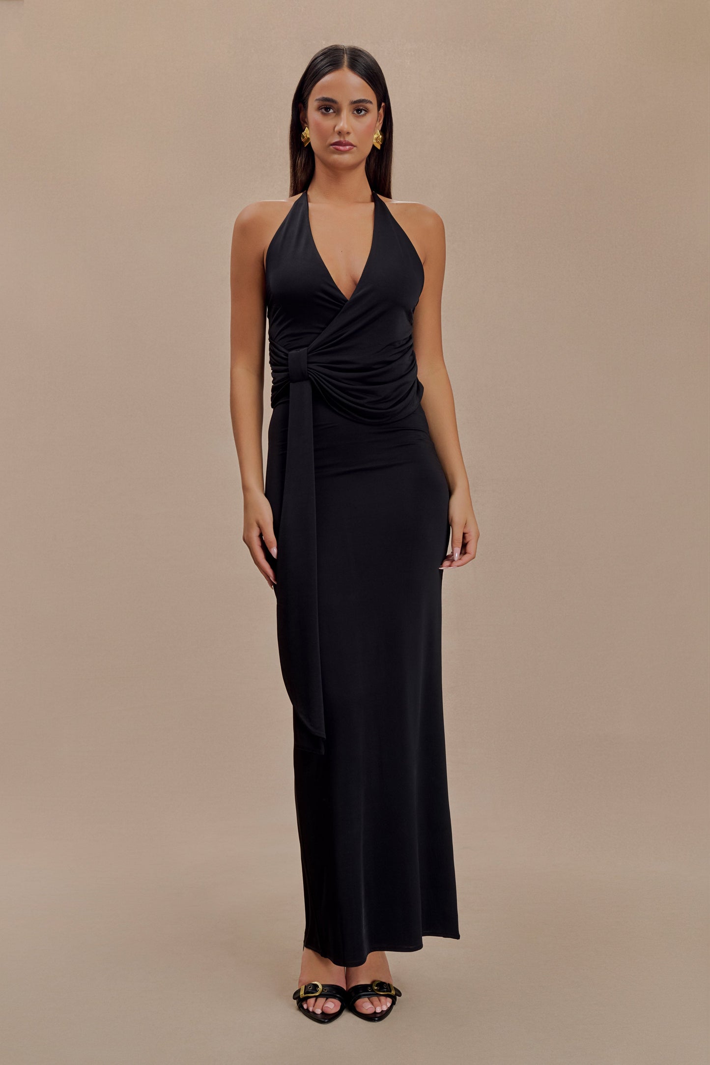 Robe Maxi Halter Étroite et Dégradée Tyla - Noir